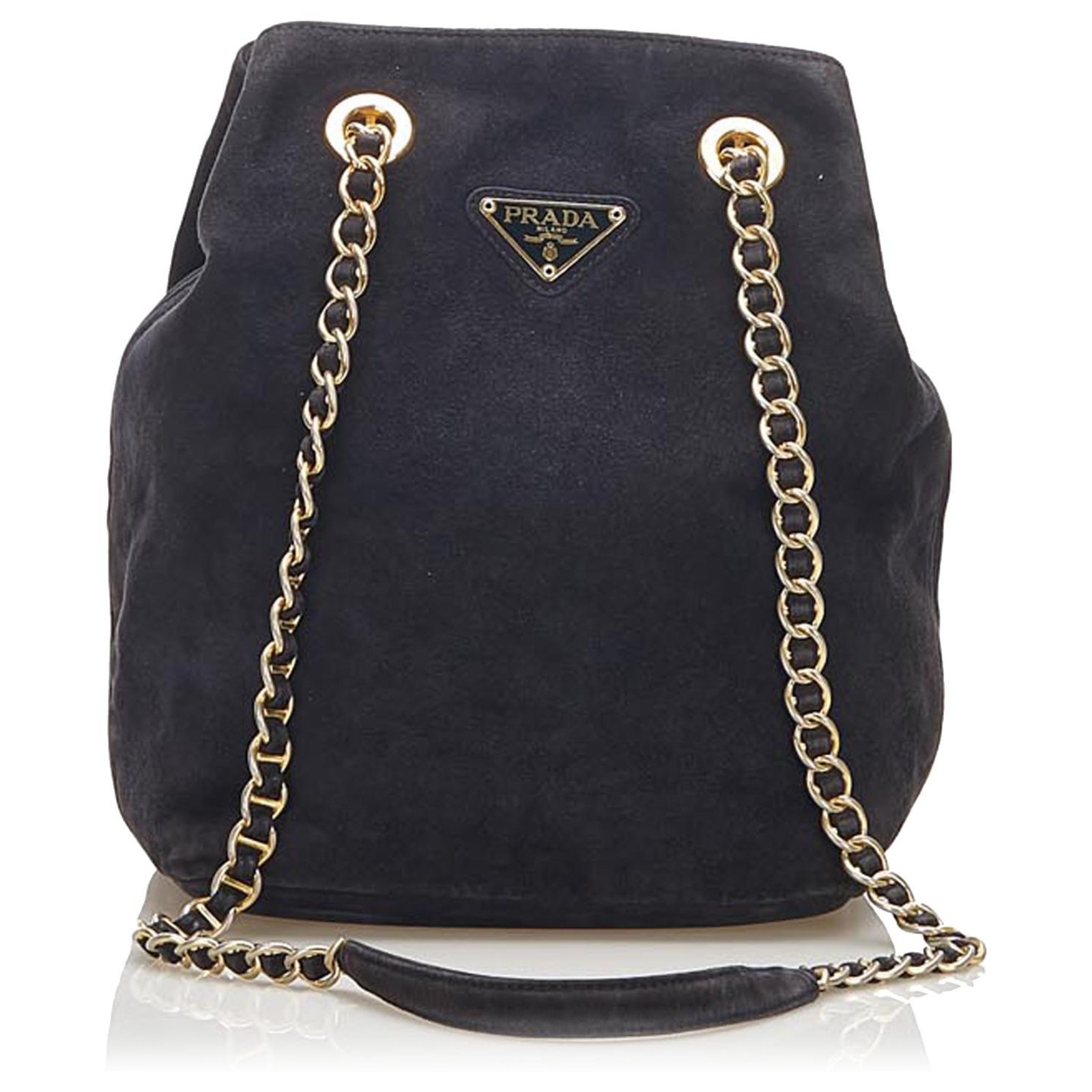 Prada Leather Shoulder Bag Gold-tone Black