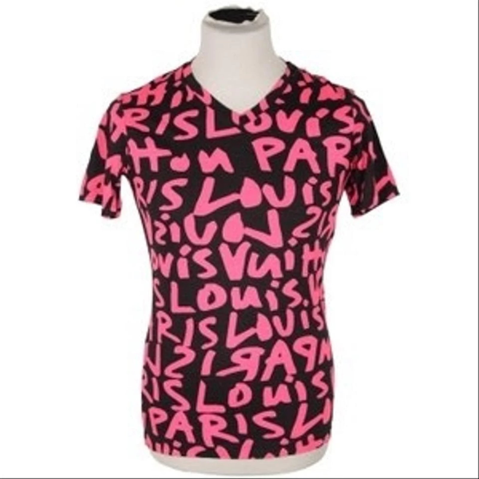 Pre-owned Louis Vuitton Graffiti Print V-neck T-shirt In Pink