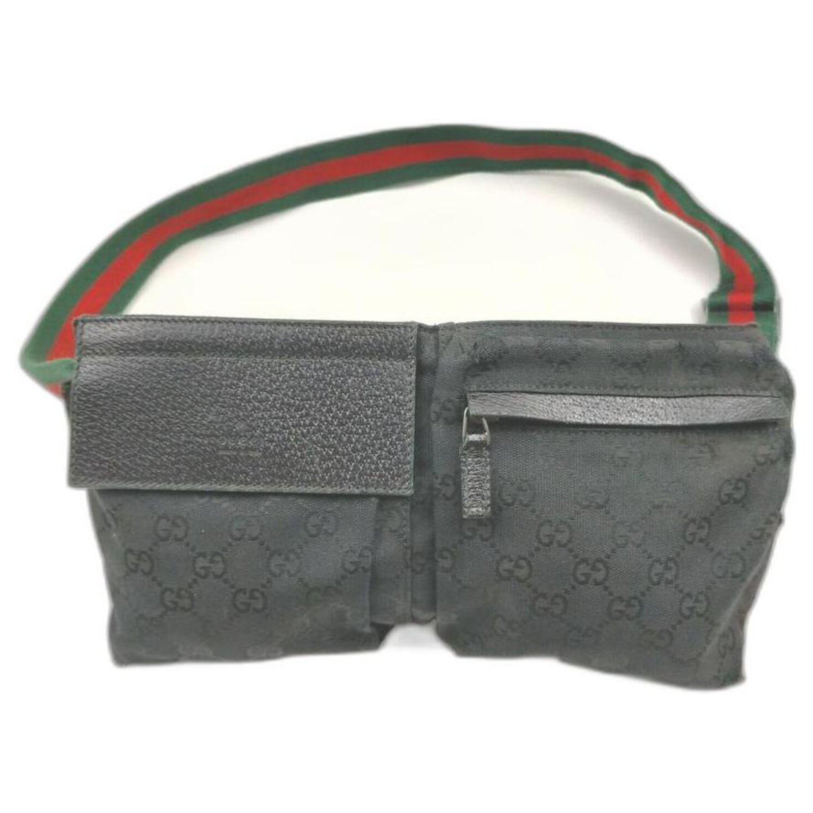Gucci Rare Black Monogram GG Web Belt Bag Fanny Pack Waist Pouch   - Joli Closet