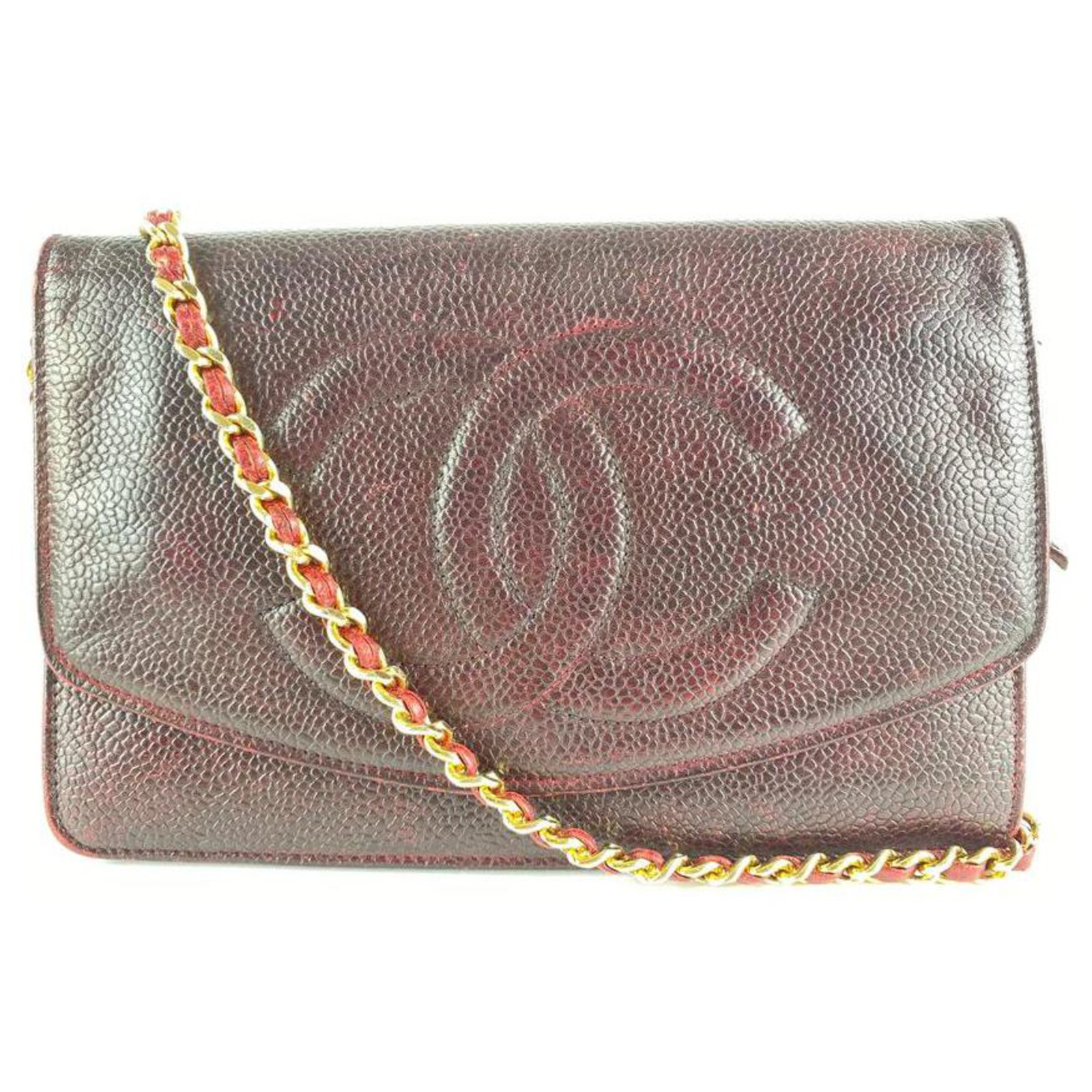 Chanel Bordeaux Burgundy Caviar Leather Wallet on Chain Flap Bag WOC  ref.293693 - Joli Closet