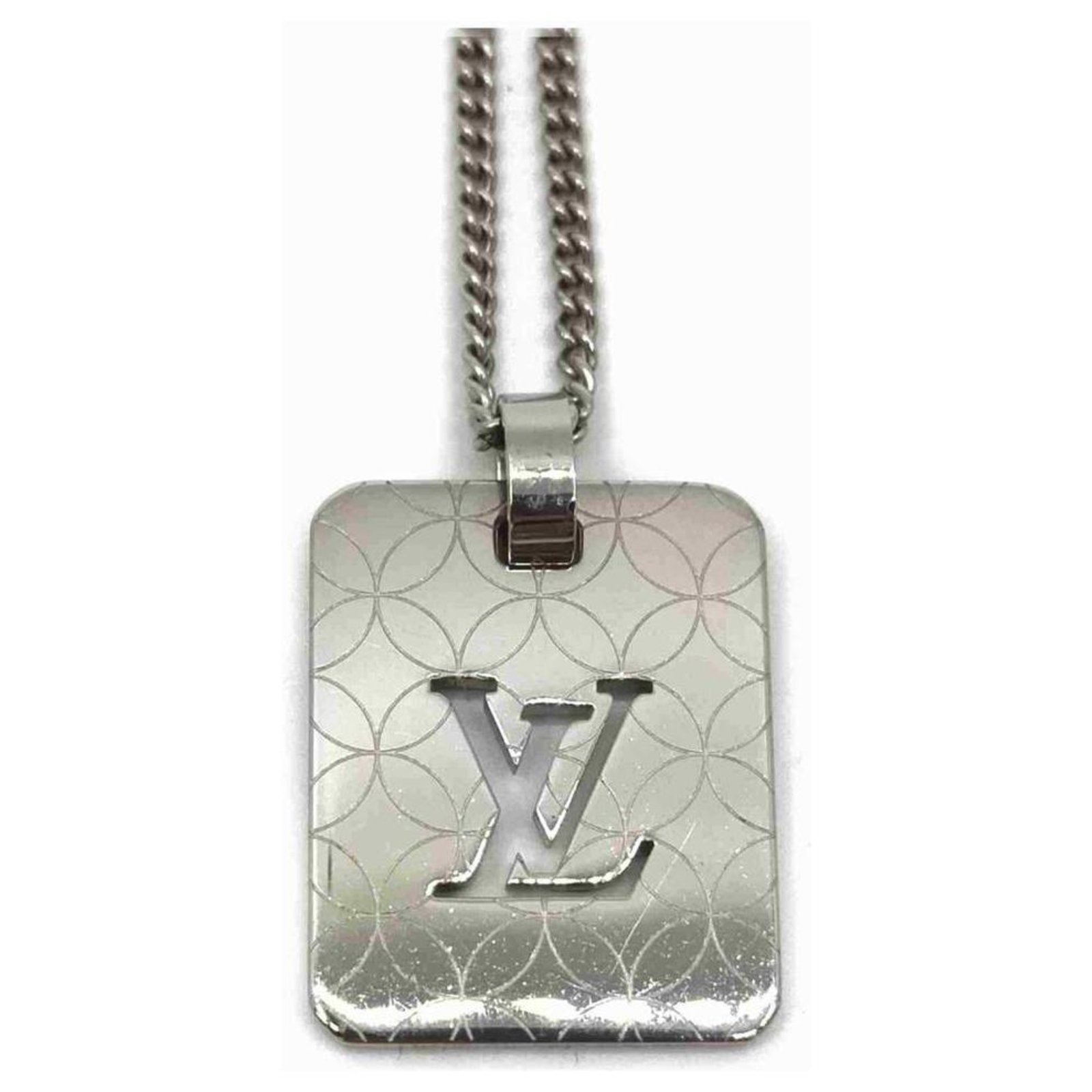 Louis Vuitton Dog Tag Necklace Pendant Champs-Elysees Silver Metal