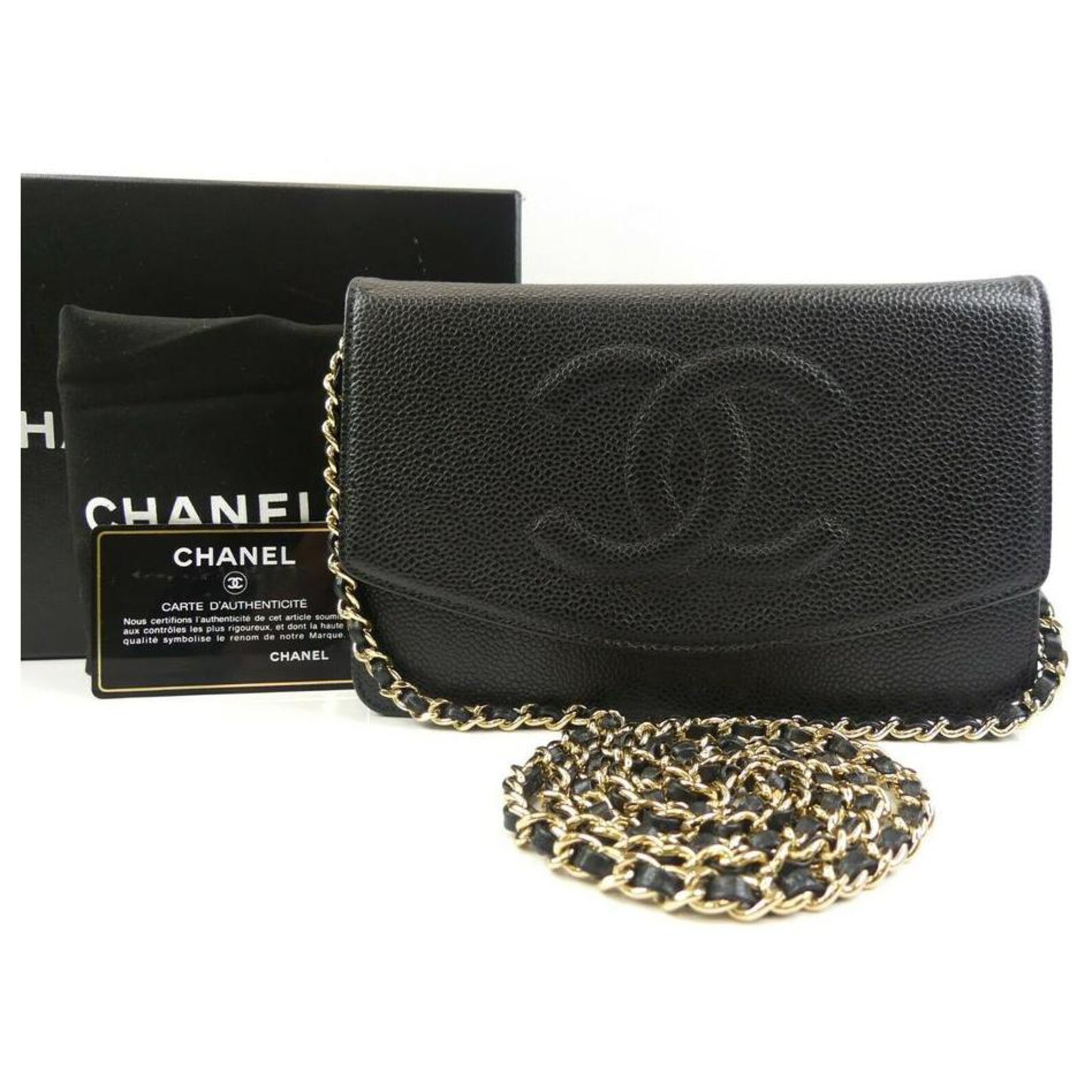 Black Quilted Caviar Wallet On Chain Gold Hardware, 2021