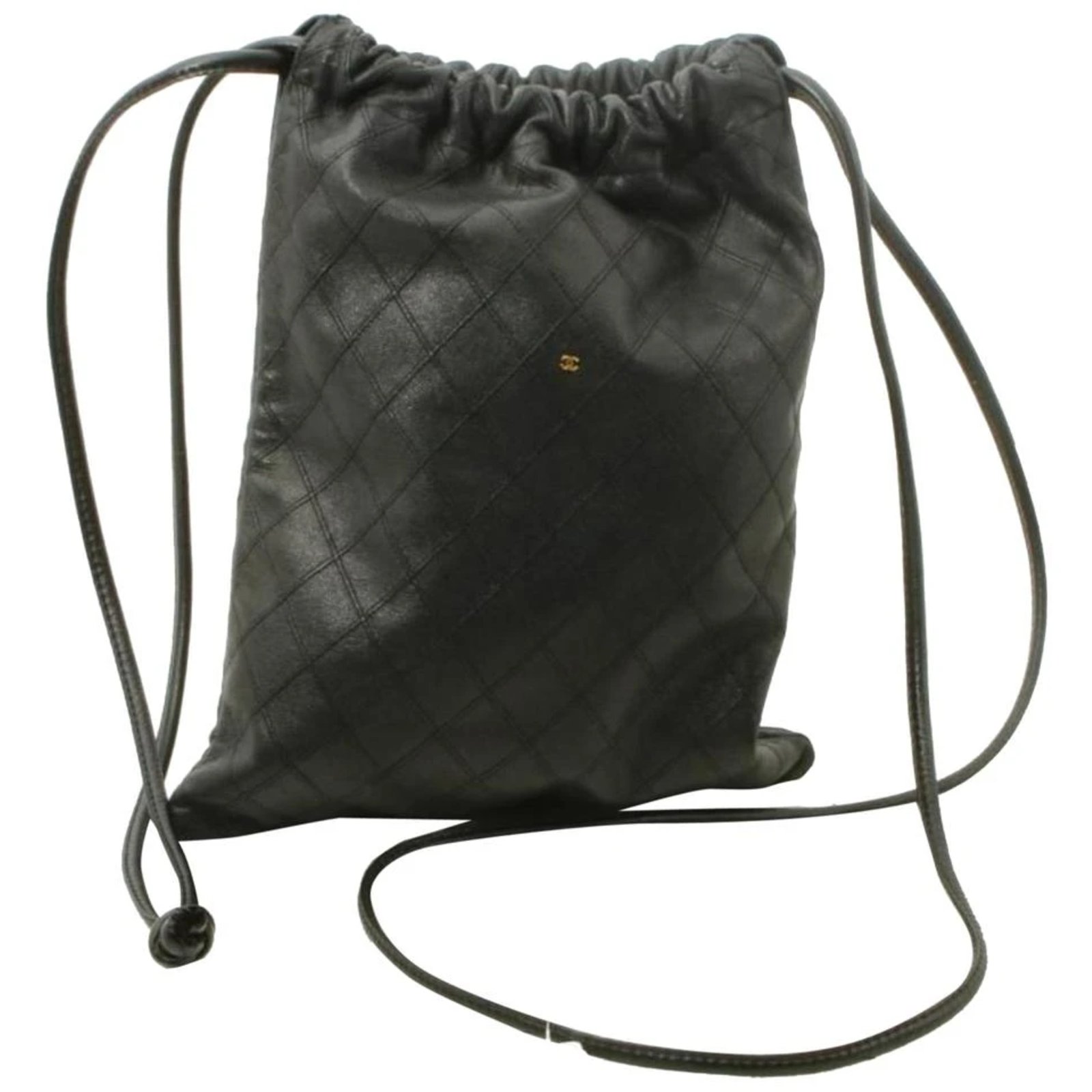 Chanel Black Quilted Lambskin Drawstring Bag