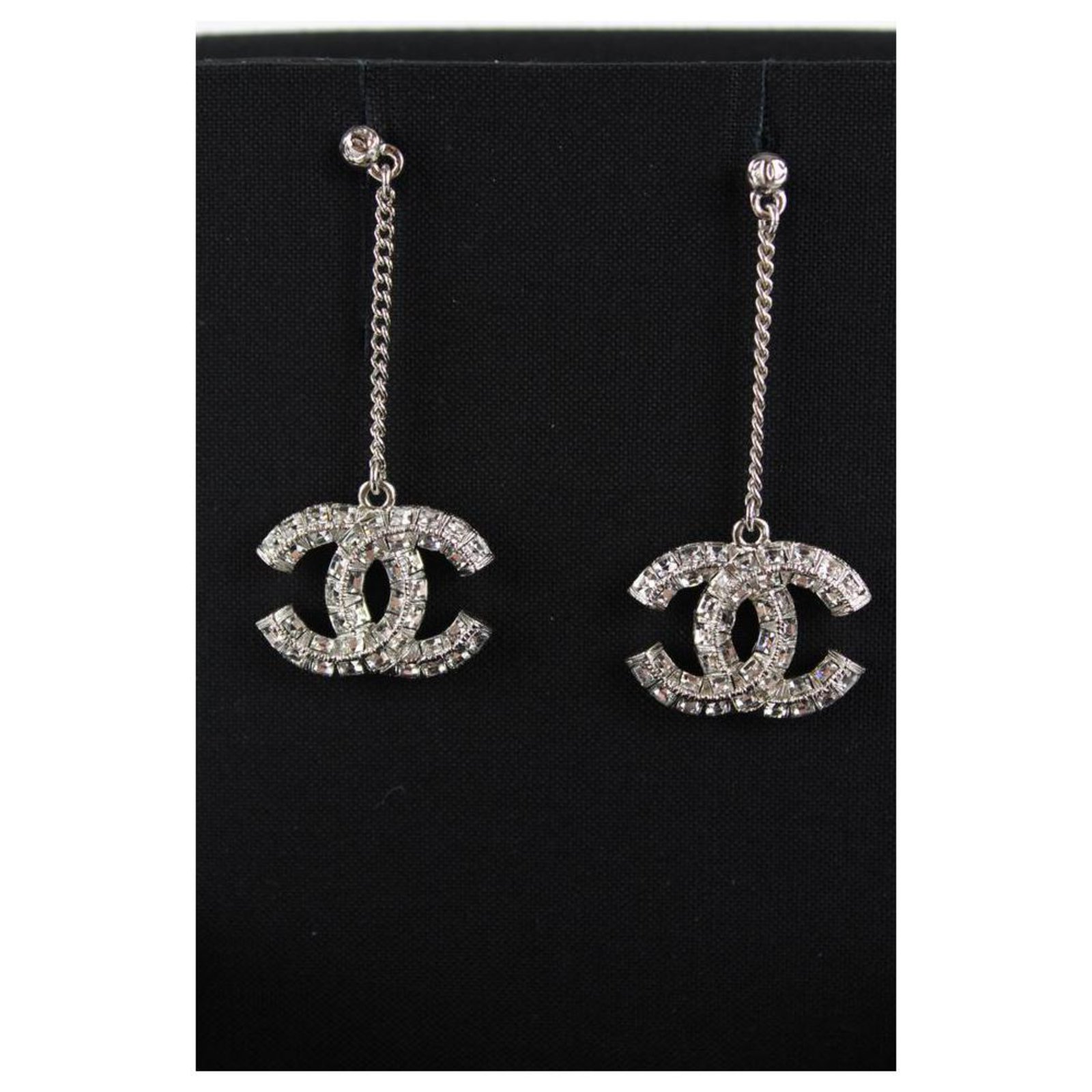 Chanel A63084 Y02003 Z3502 Silver Crystal Baguette CC Drop Earrings 4lvs129  ref.293818 - Joli Closet