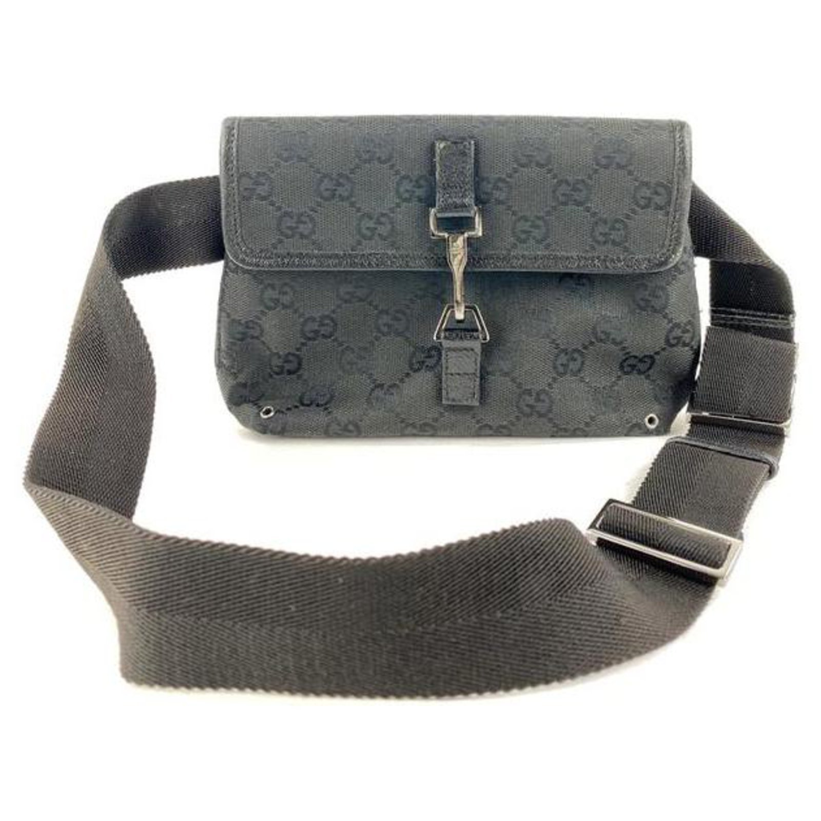 Gucci Black Monogram GG Belt Pouch Waist Bag Fanny Pack Leather
