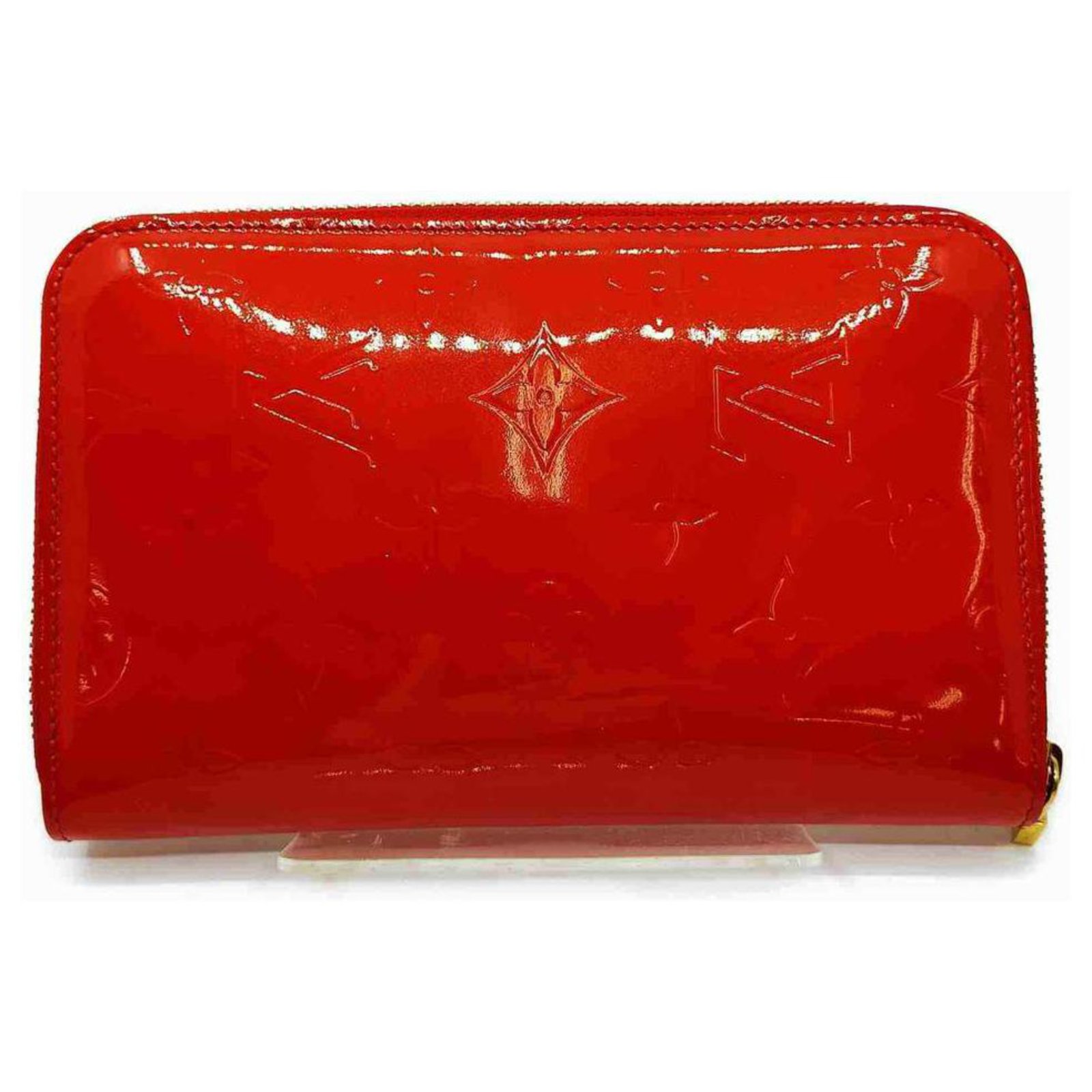 Louis Vuitton Womens Vernis Patent Leather Monogram Zip Around Red