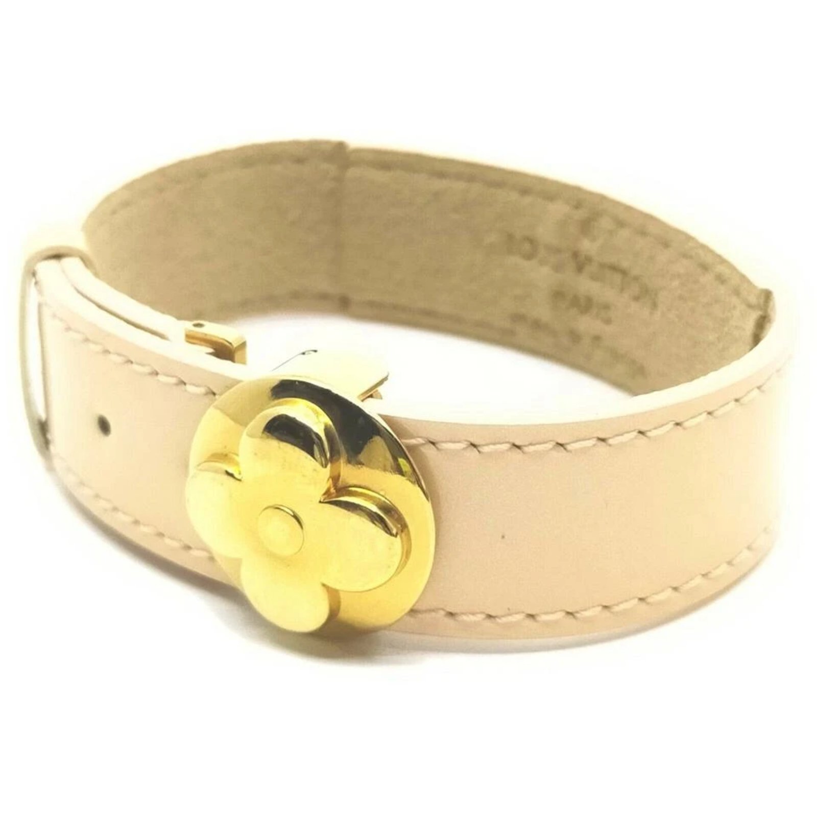 Louis Vuitton Cream Good Luck Fleur Bracelet Cuff Bangle Leather