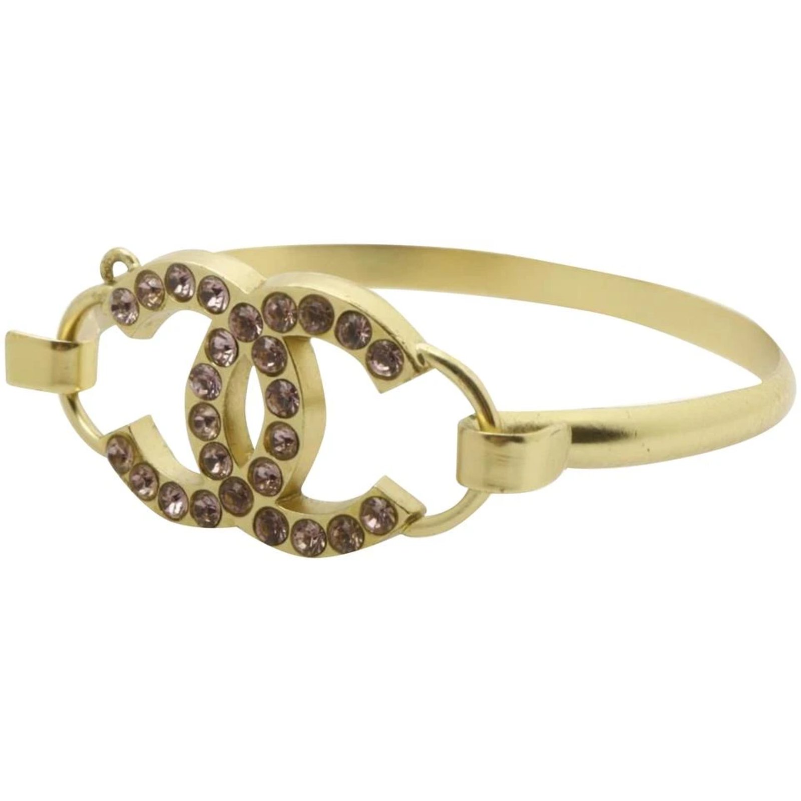 Chanel 02p Crystal CC Gold Tone Bangle Bracelet Cuff White gold ref.294522  - Joli Closet