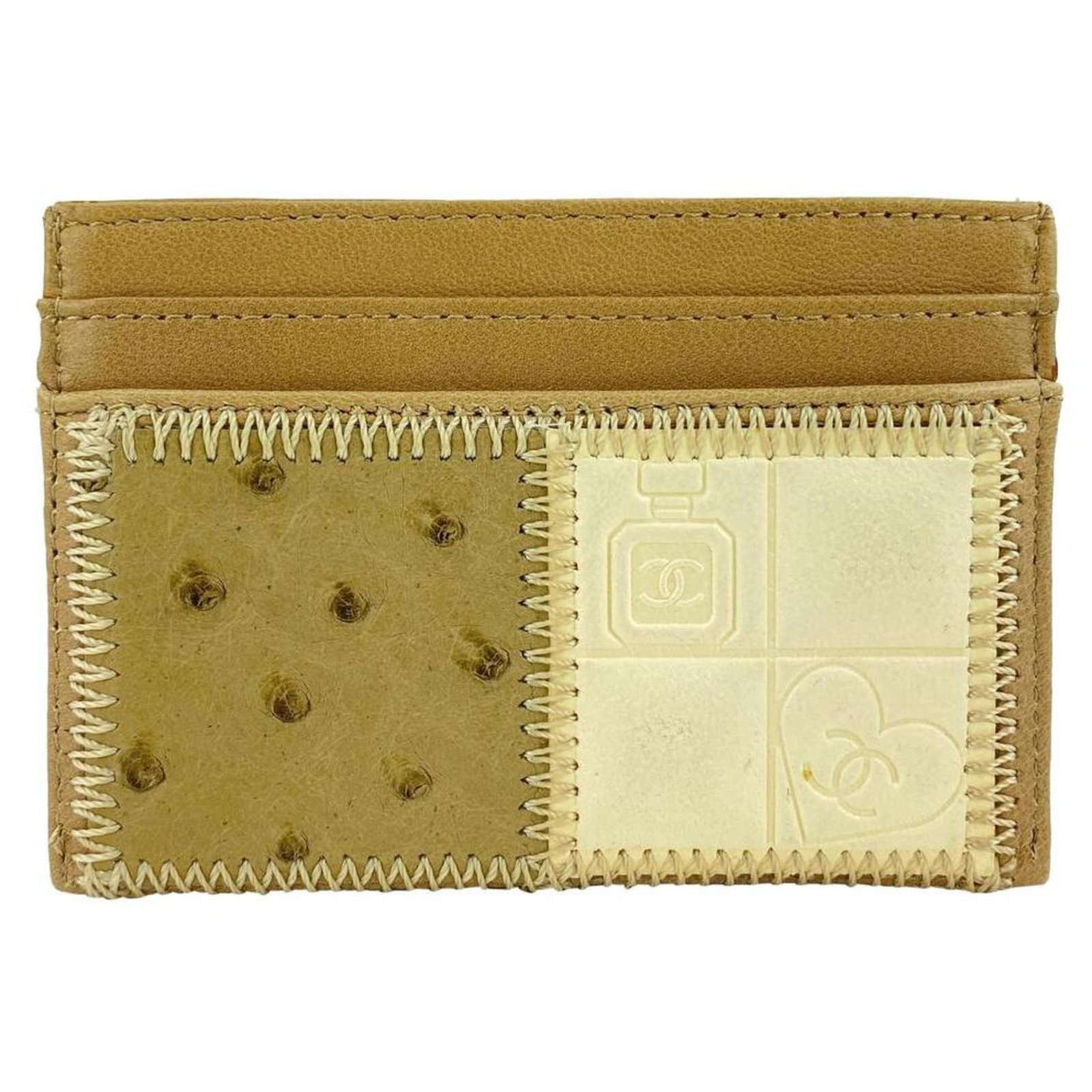 Chanel Beige Ostrich Card Holder CC Wallet Case 24CC1117 Leather