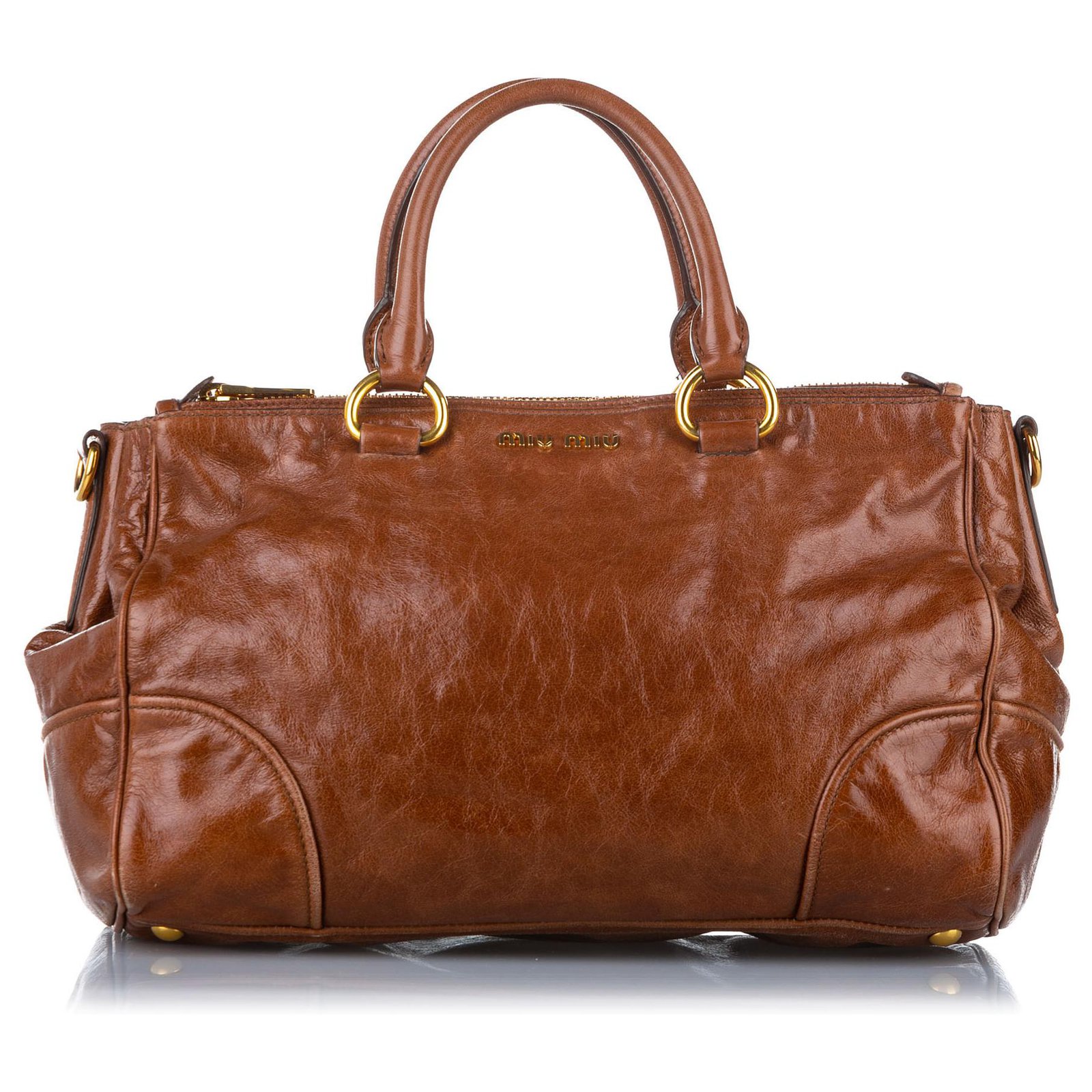 Brown Miu Miu Vitello Shine Satchel