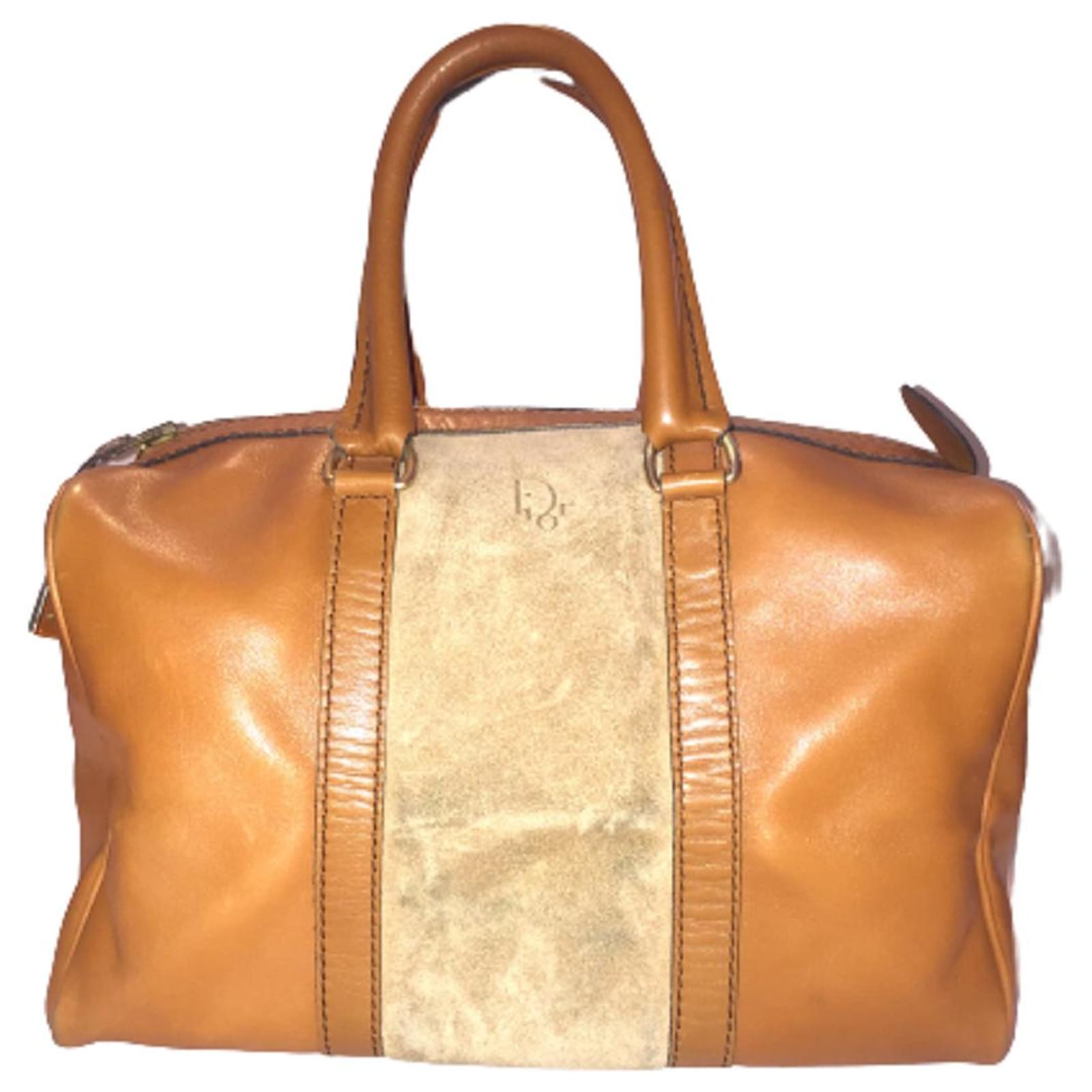 Christian Dior DIOR vintage Boston bag in leather Caramel Suede