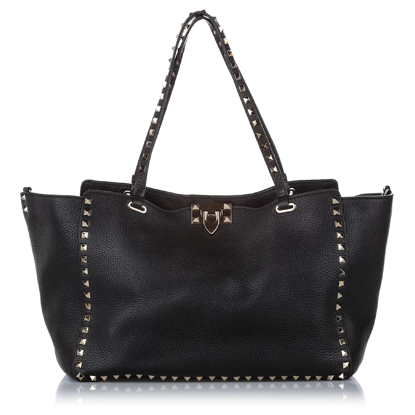Valentino Borsa Rockstud in pelle nera Nero Vitello simile a un vitello  ref.295712 - Joli Closet