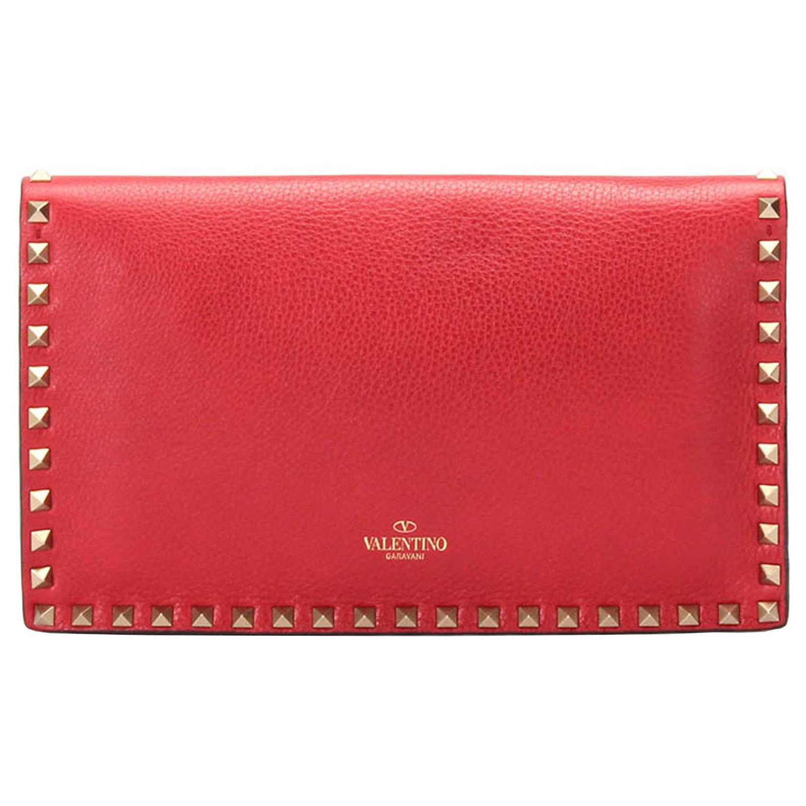 Rockstud leather clutch bag Valentino Garavani Red in Leather