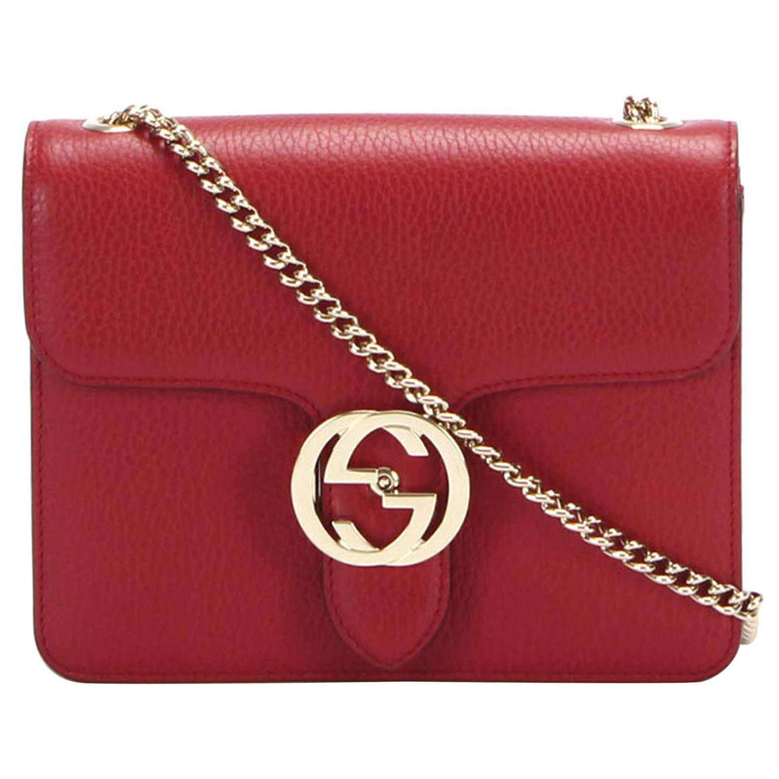 Gucci Red Interlocking G Chain Leather Crossbody Bag Pony-style 