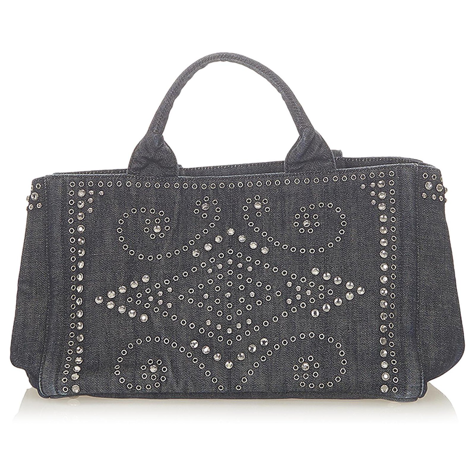 Prada Gray Canapa Studded Denim Tote Bag Grey Cloth ref.297105