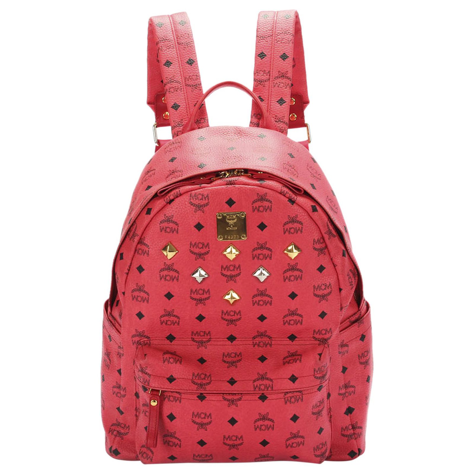 MCM Visetos Studded Backpack - Red Backpacks, Handbags - W3049750