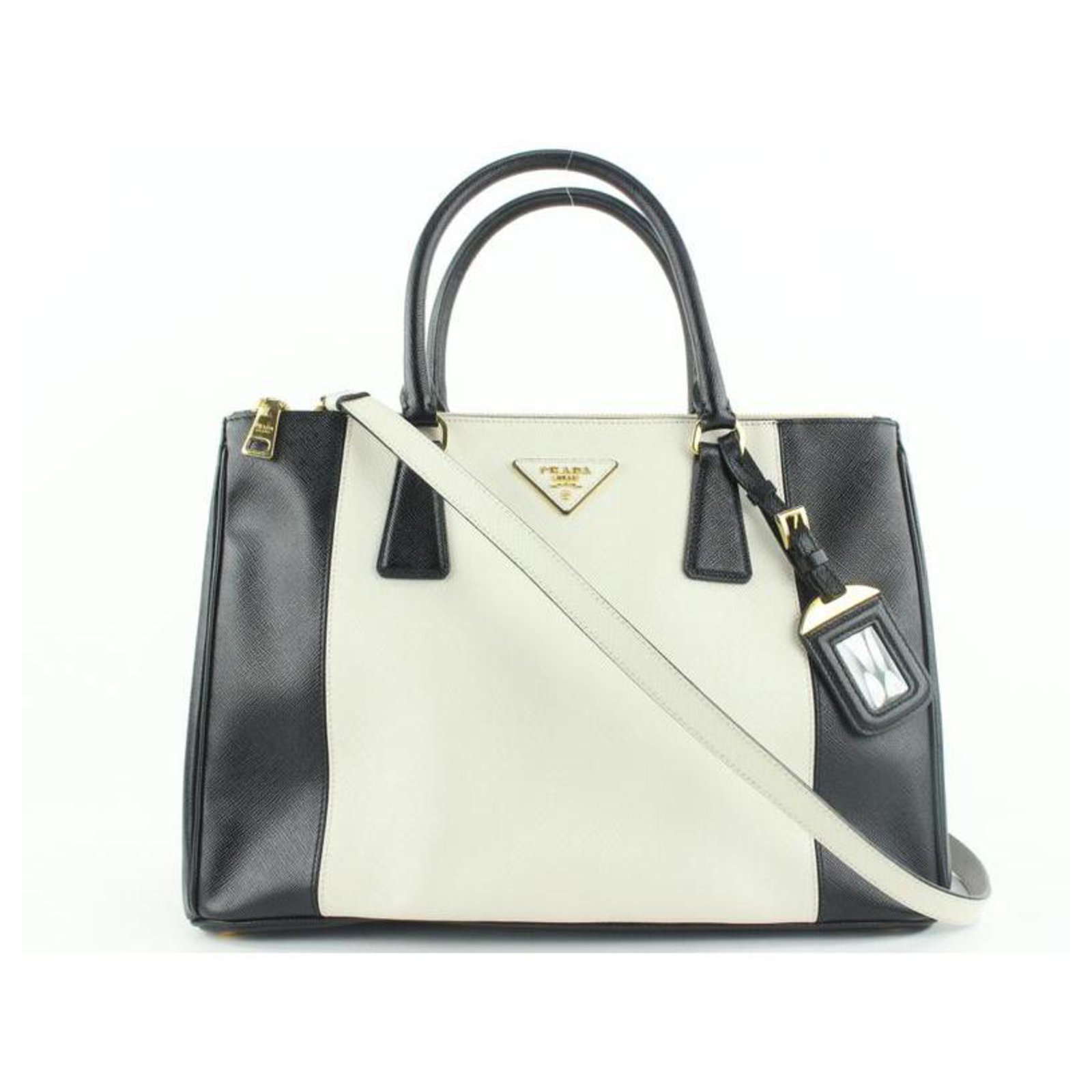 Prada PRADA Galleria Safiano 2WAY Shoulder Handbag Gray X Black