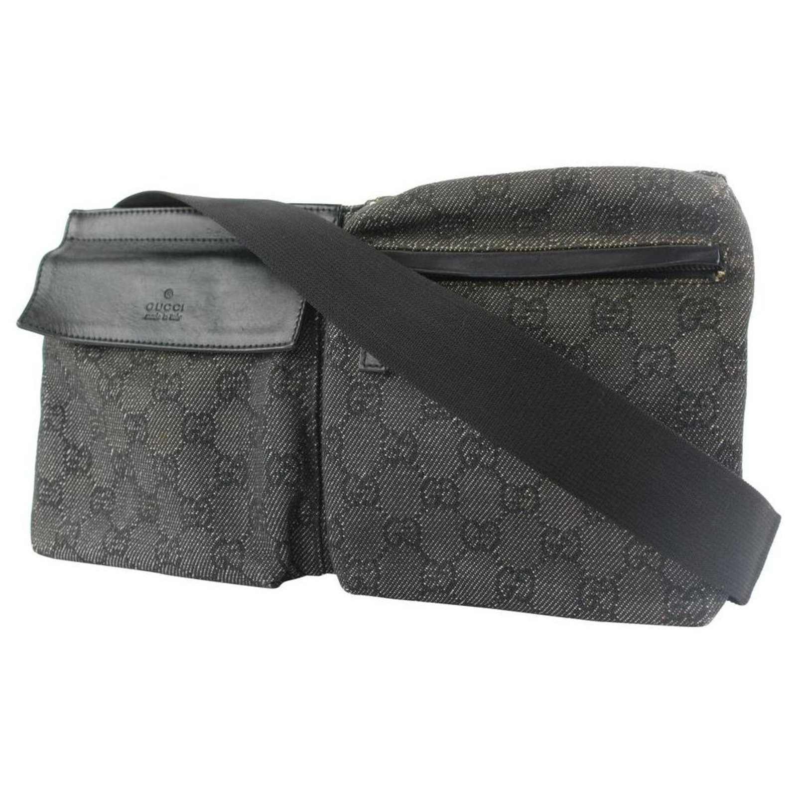Gucci Charcoal Denim Monogram GG Belt Bag Fanny Pack Waist Pouch Leather  ref.297517 - Joli Closet