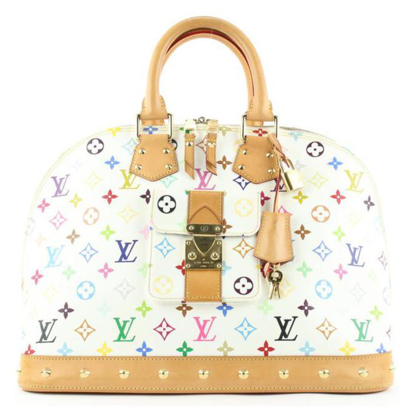Louis Vuitton Rare White Monogram Multicolor Alma GM Bag Leather