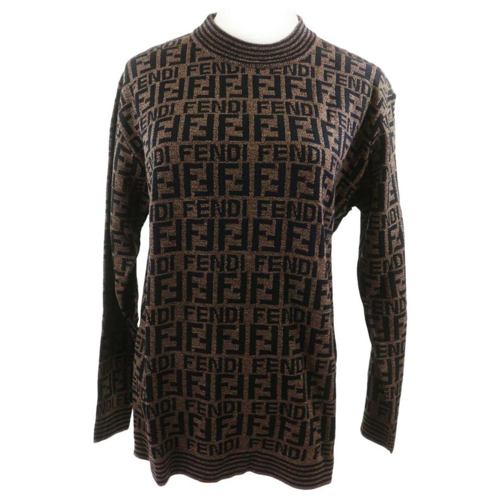 Fendi Size Large Rare Men's FF Monogram Knit Sweater Cotton ref