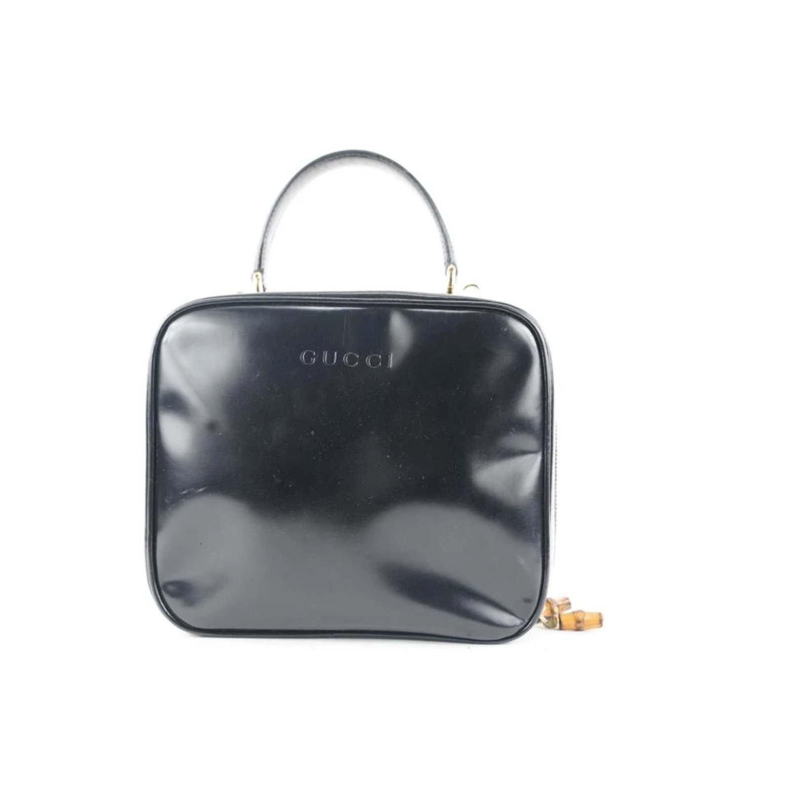 Gucci Black Patent Vanity Lunch Box Top Handle Bag Leather ref