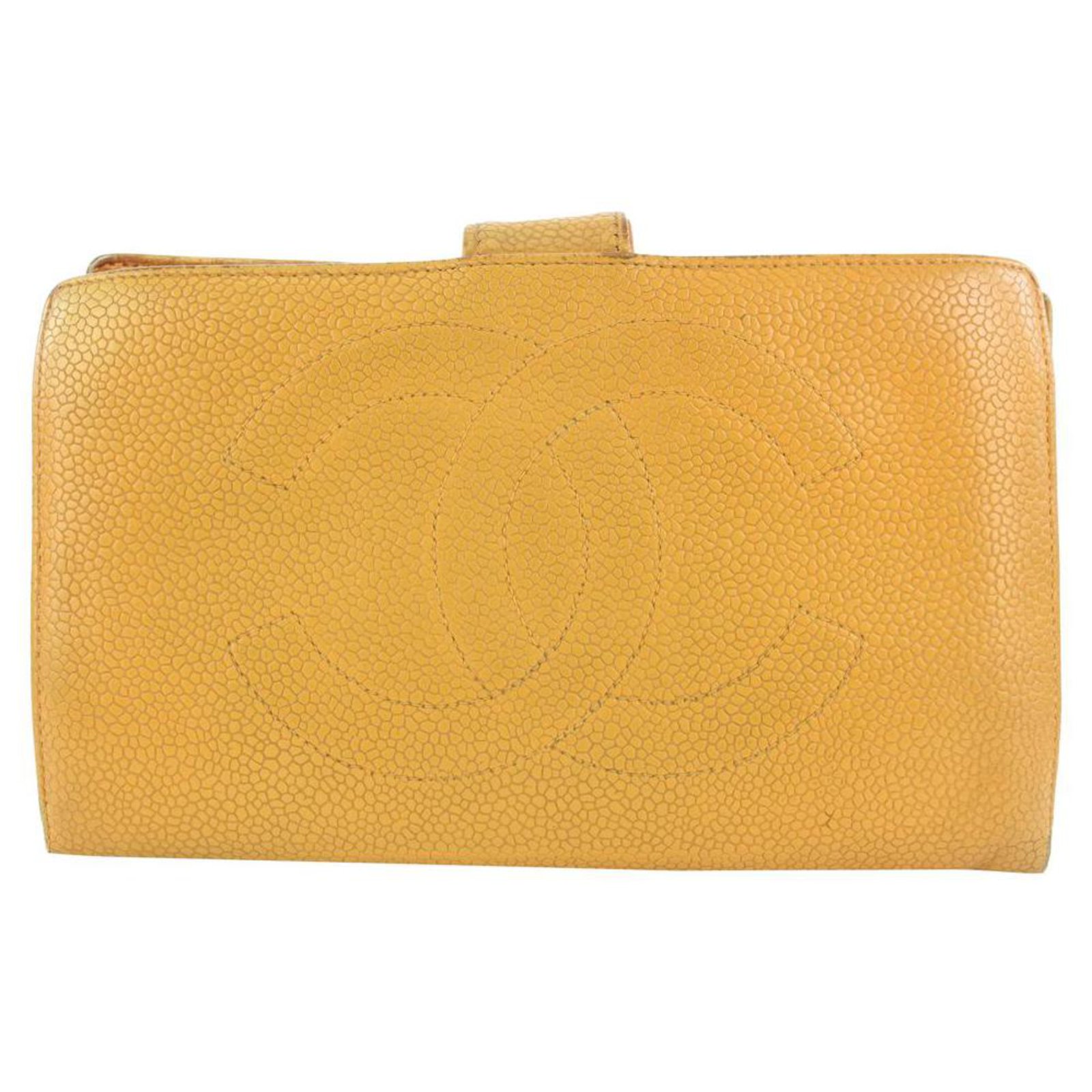 Chanel Mustard Yellow Caviar Leather CC Logo Flap Wallet ref