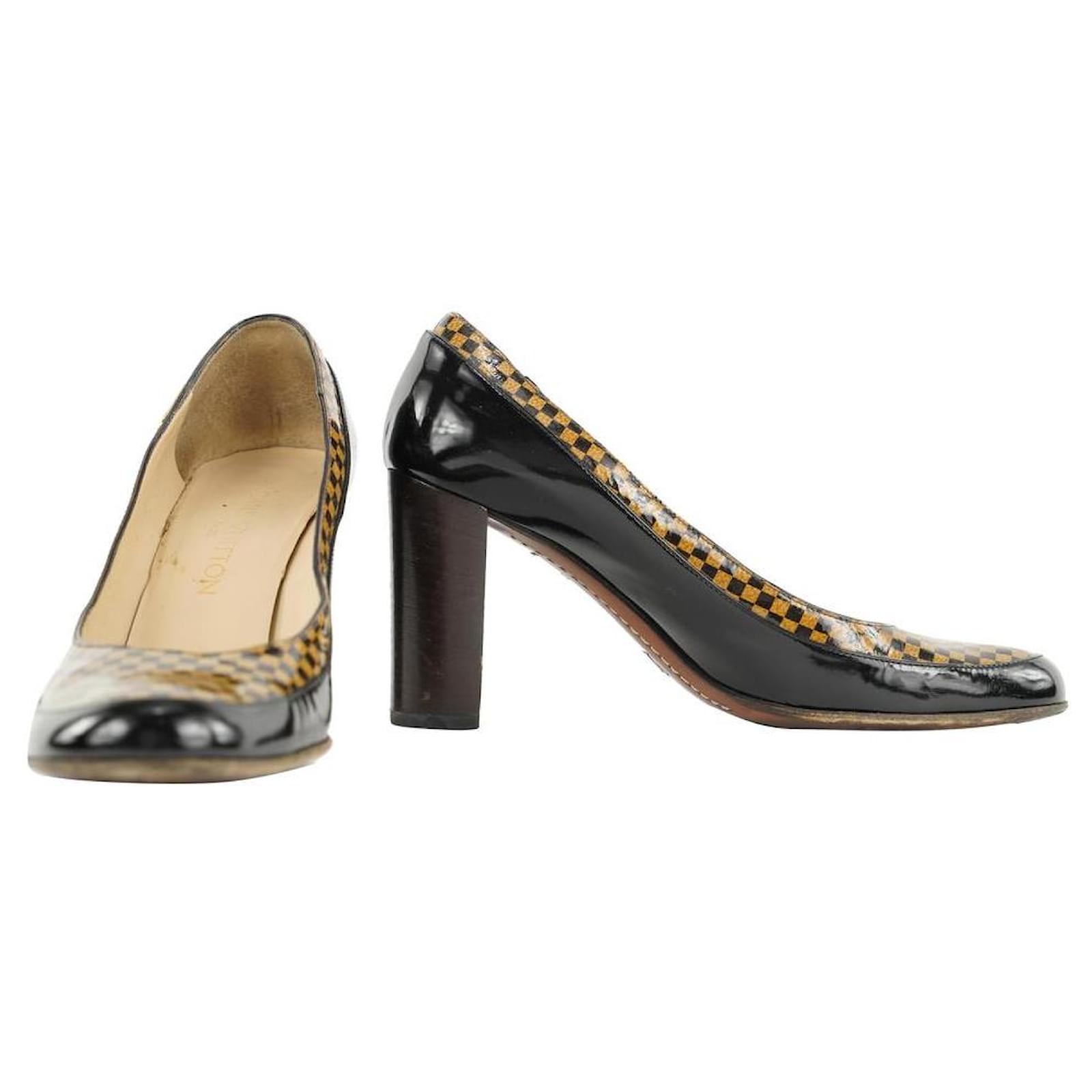 Louis Vuitton tamaño 37.5 Zapatos de tacón Damier negros x marrones Cuero  ref.298058 - Joli Closet