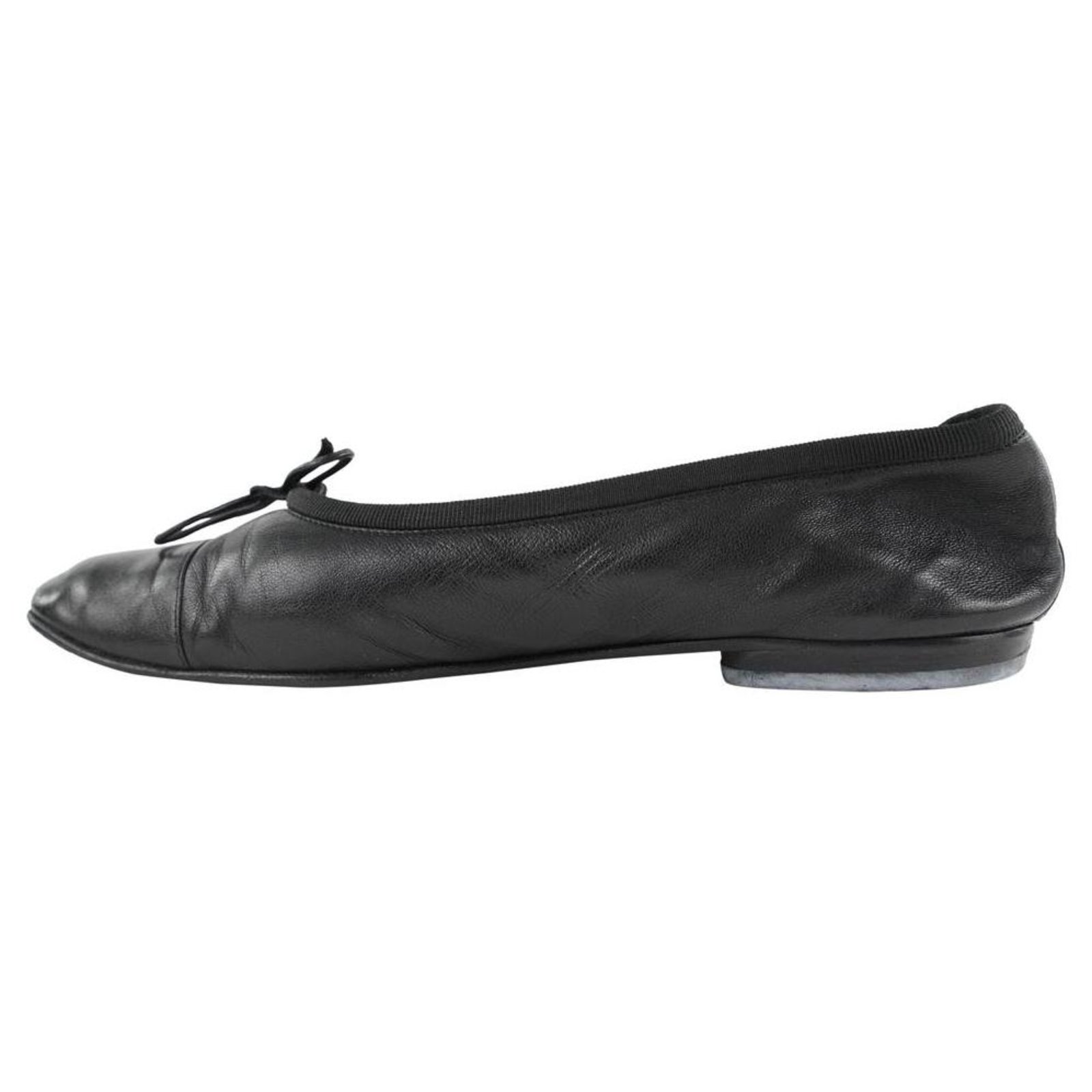 Chanel Grey/Black Leather CC Cap Toe Ballet Flats Size 38.5 Chanel
