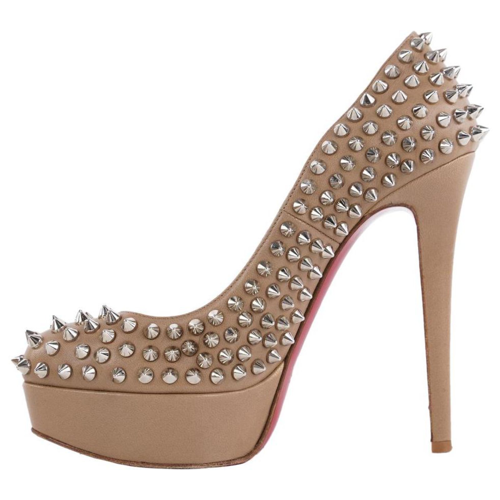 Christian Louboutin Nude Beige Bianca Spikes 140 nappa Leather ref