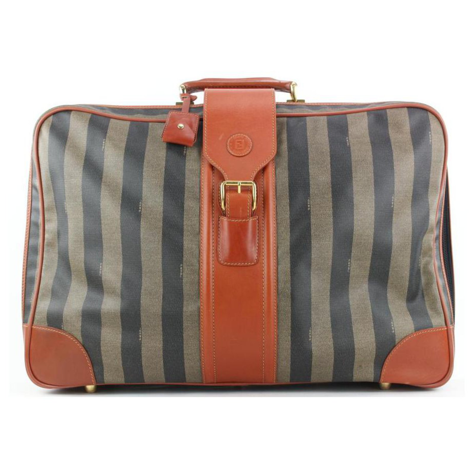 Fendi Large Pequin Stripe Suitcase Luggage Bag Leather ref.298282 Joli Closet