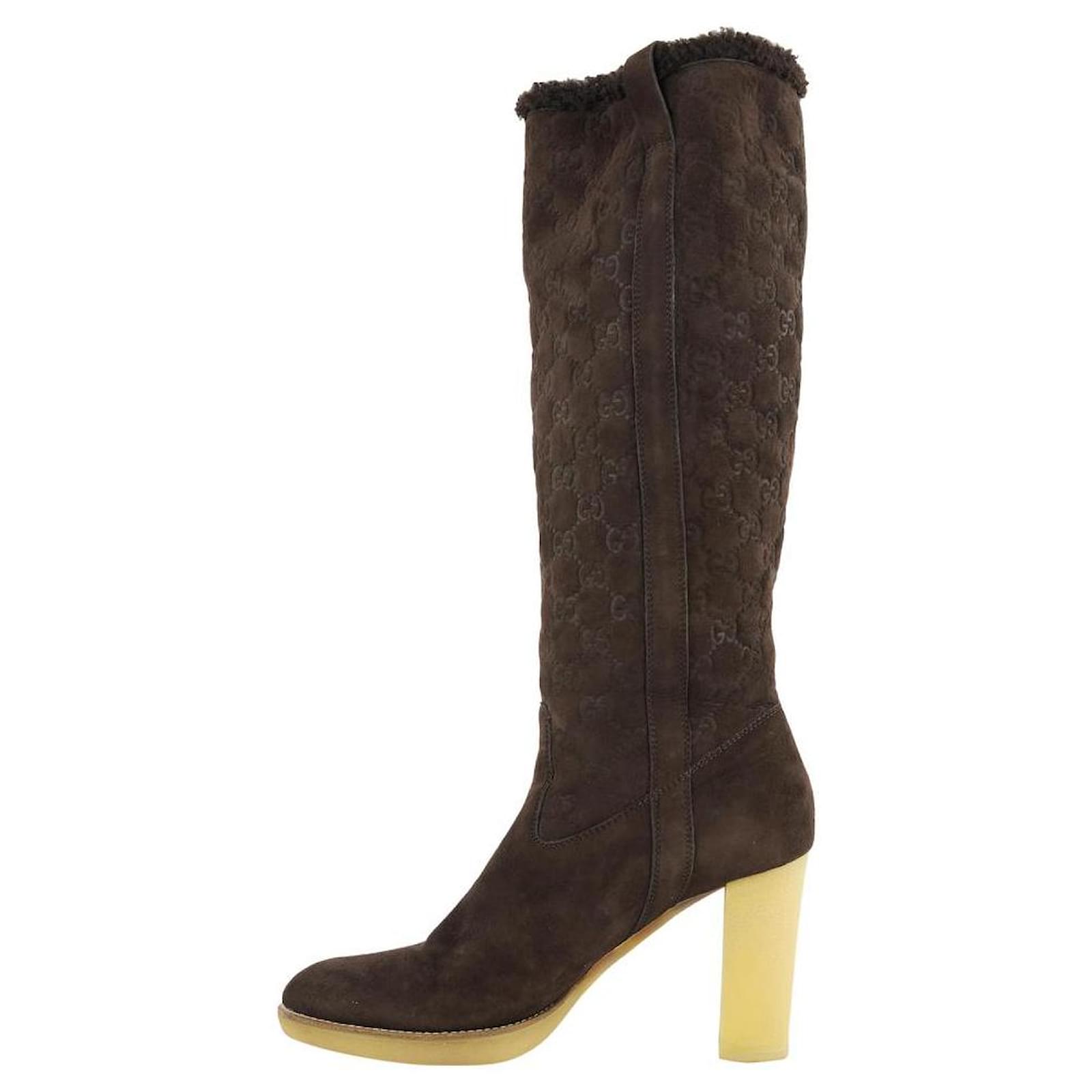 Gucci Size 9.5 Stivali GG Merino in camoscio marrone Svezia ref.298330 -  Joli Closet