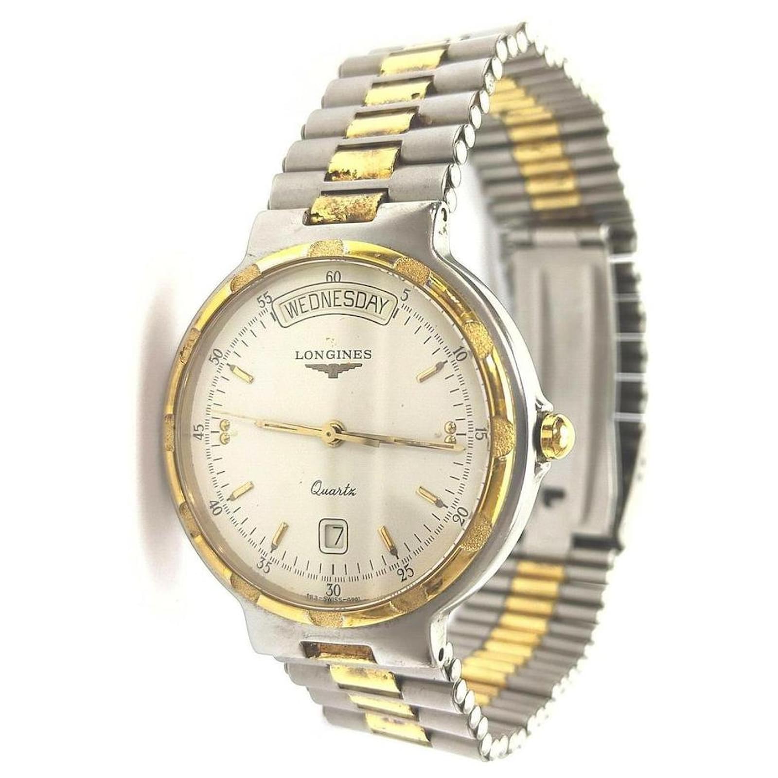 Longines 32mm Coquest Daydate Watch White gold Steel ref.298341 - Joli  Closet