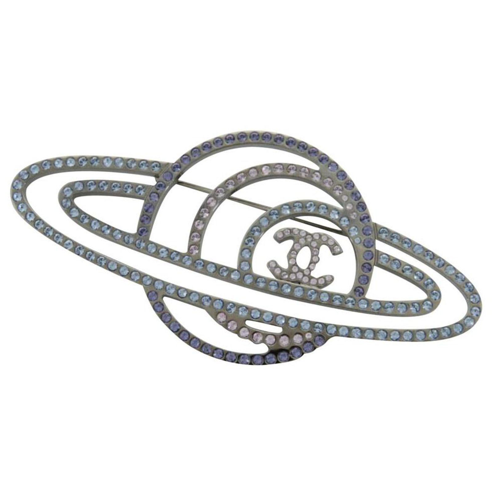 Chanel b17K CC Logo Saturn Brooch Planet Pin Crystal ref.298423 - Joli  Closet
