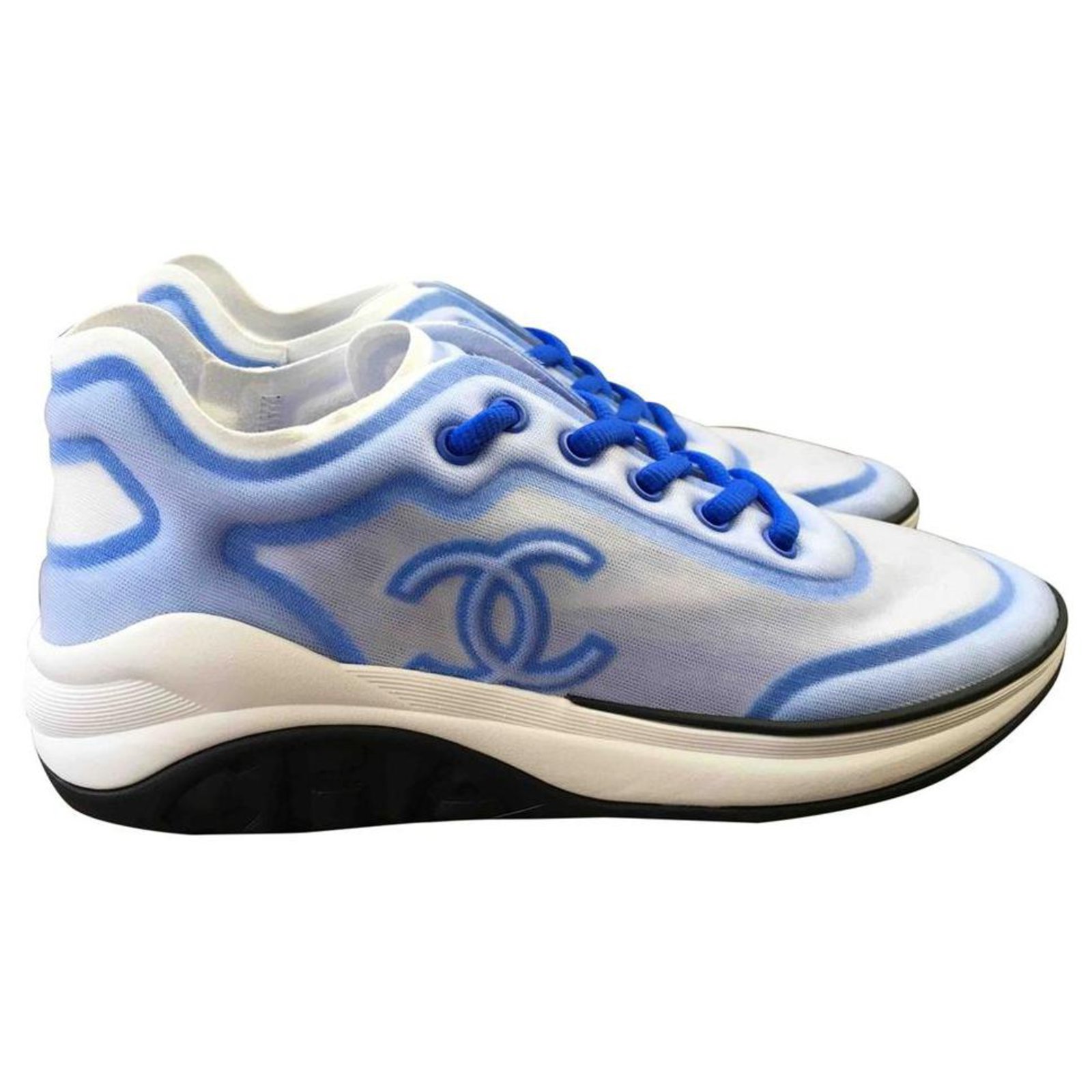 sz 41 19P Mesh Blue Sneaker CC Logo White G34763 6C0 - Joli Closet