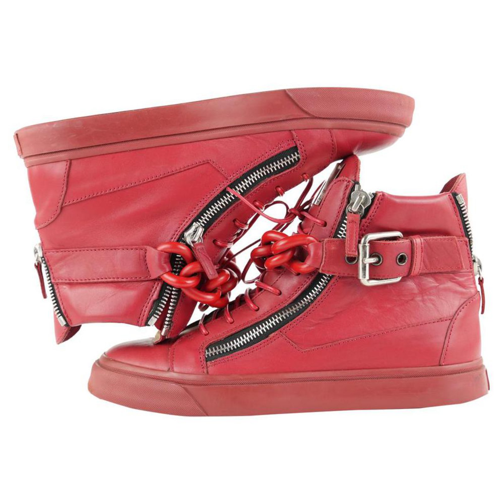 Der er behov for kæde Der er behov for Giuseppe Zanotti men's 43.5 RDM444 Red Leather High Top London Chain Sneaker  ref.298516 - Joli Closet
