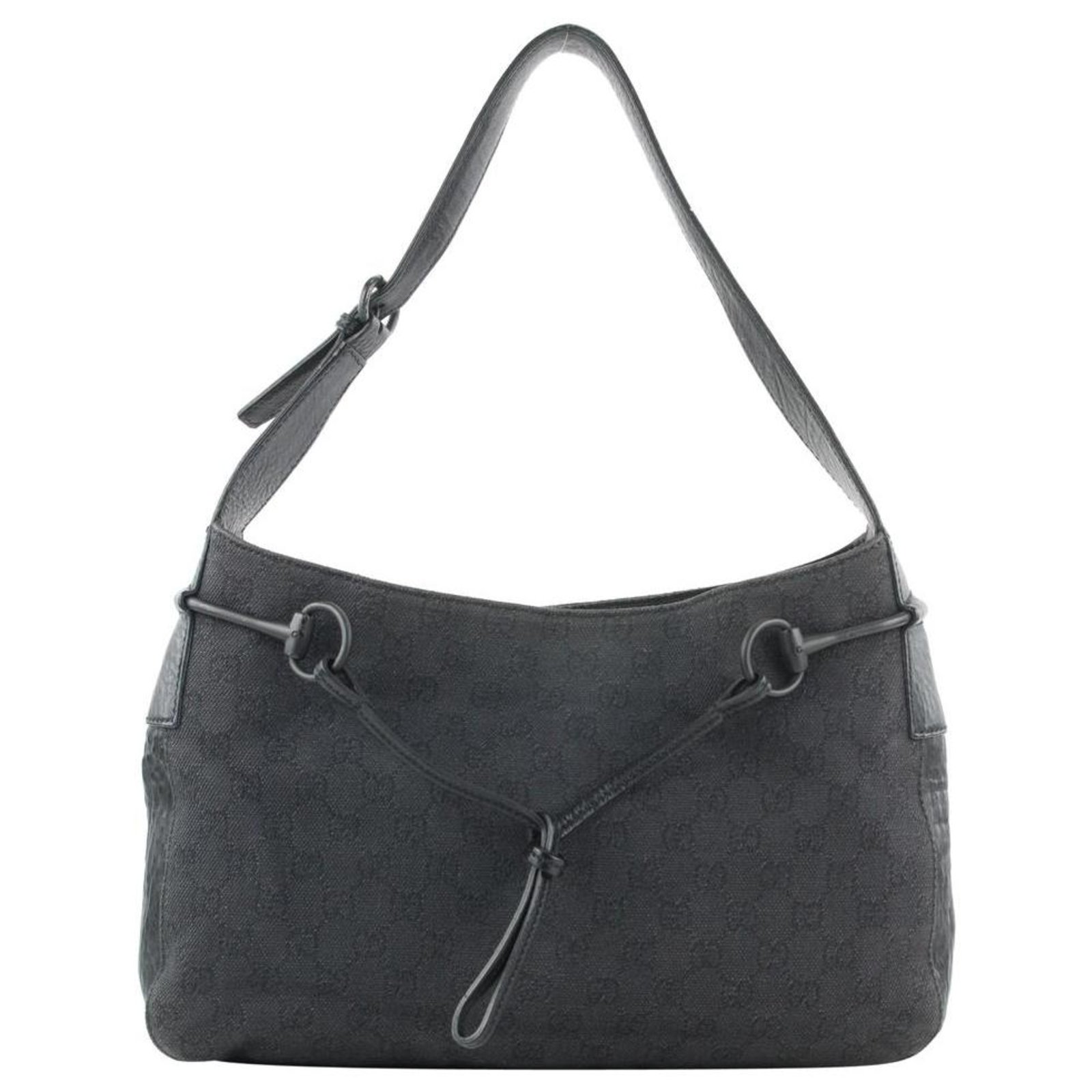 Gucci Monogram Black Canvas Half Moon Hobo Bag. Made in Italy.