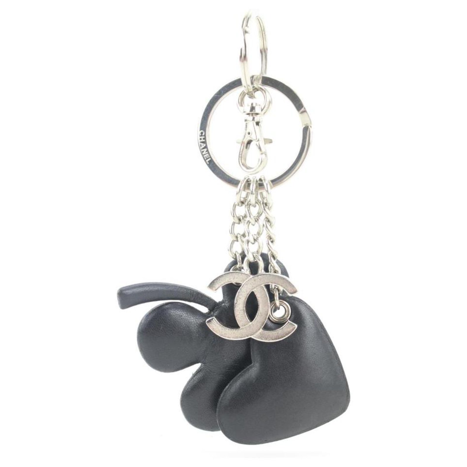 Chanel 06c Coco CC LogoClover Heart Keychain Charm Pendant Leather