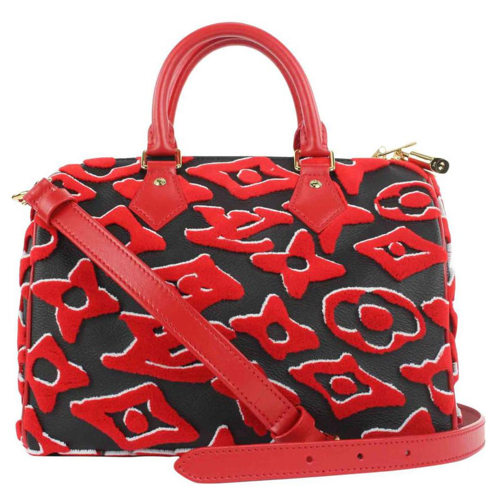 Vuitton LVxUF Fischer Red Monogram Speedy Bandouliere Strap Bag Leather ref.298916 - Joli Closet