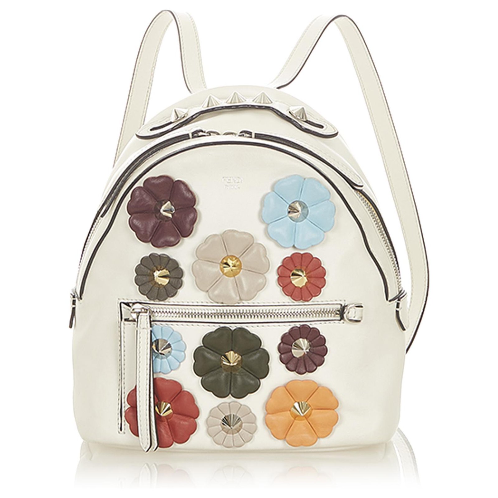 By The Way Fendi White Mini Ubrigens Flowerland Leder Rucksack WeiB Mehrfarben Kalbahnliches Kalb ref.299340 Joli Closet