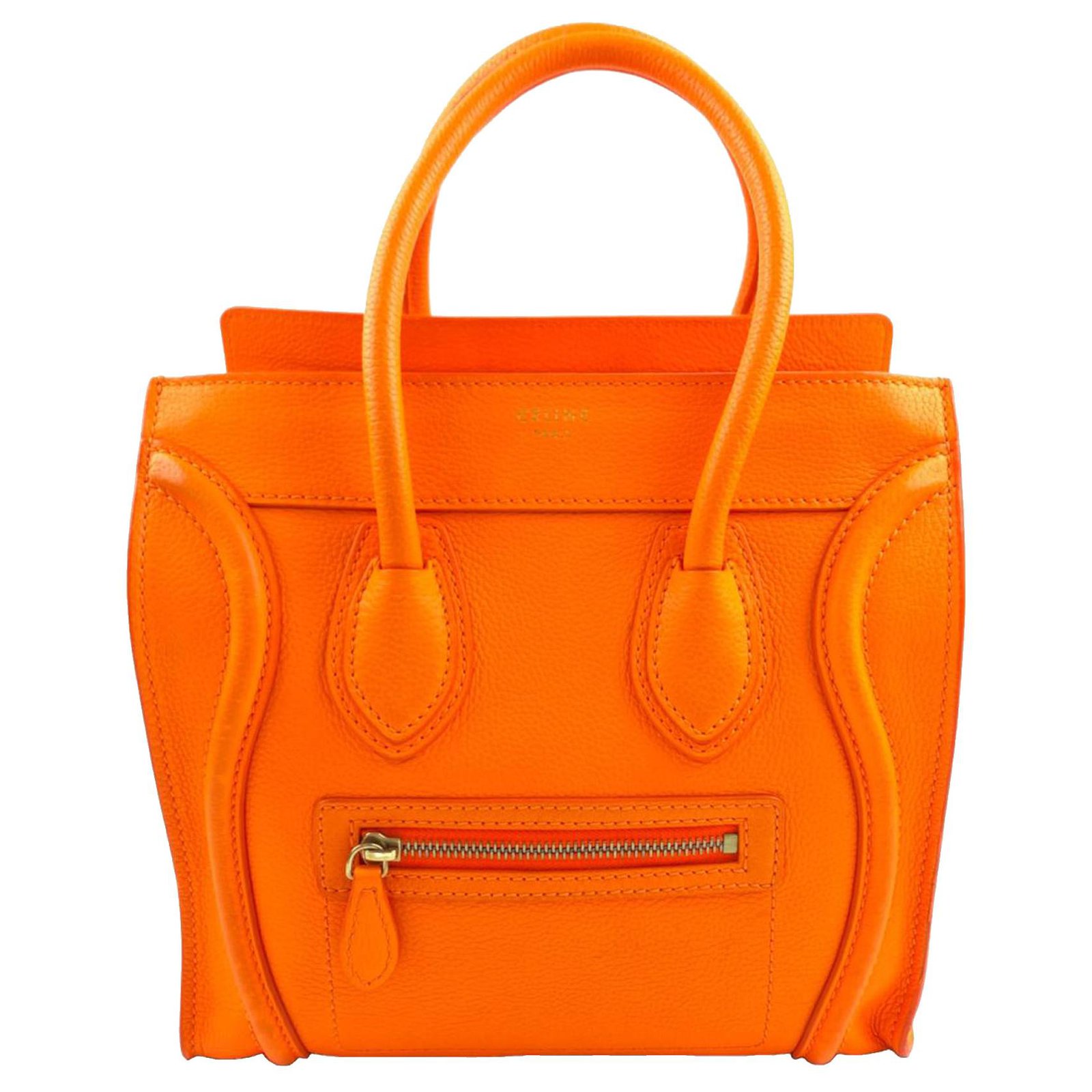 Celine Orange Micro Luggage Leather Handbag