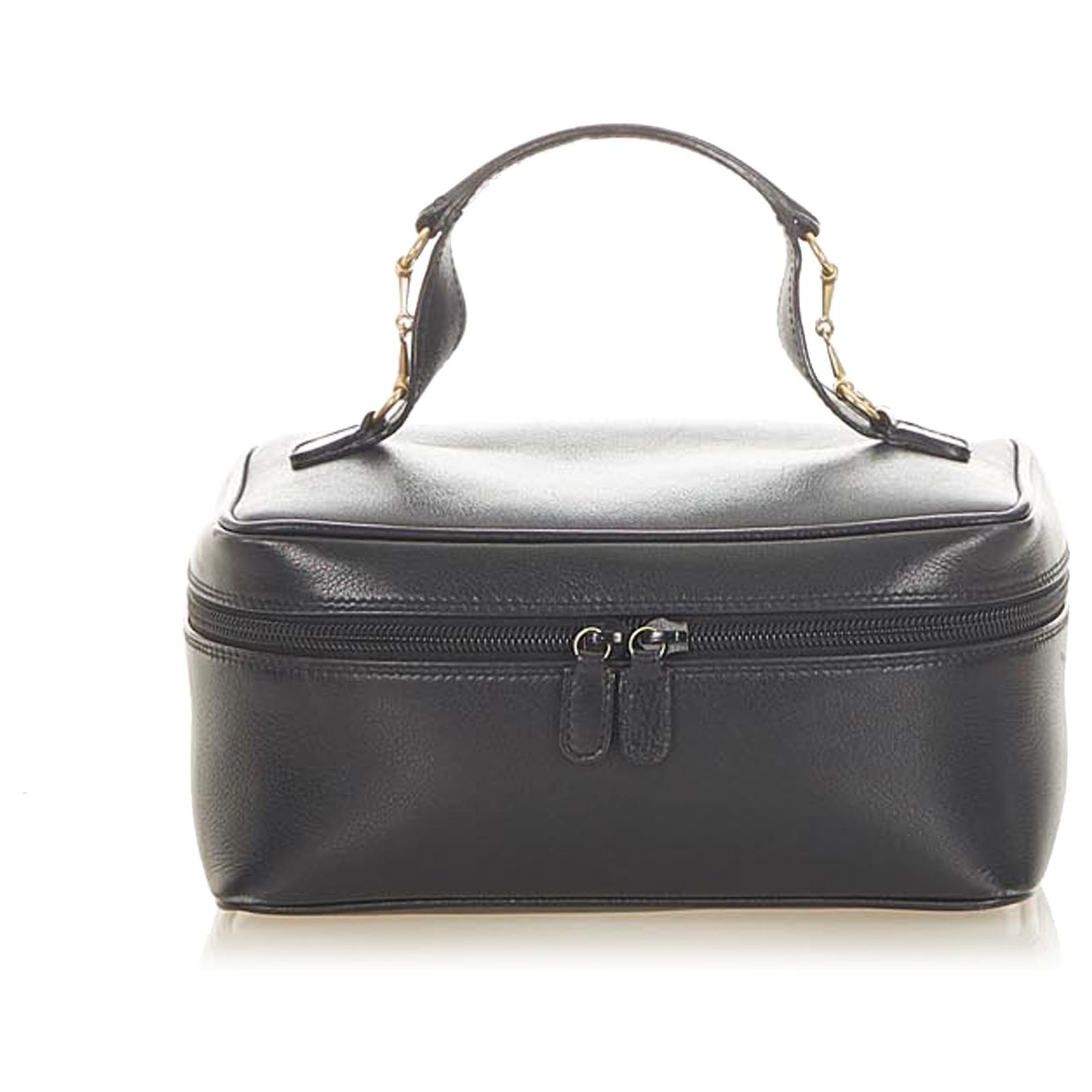 Gucci Black Horsebit Leather Vanity Bag Pony-style calfskin ref 