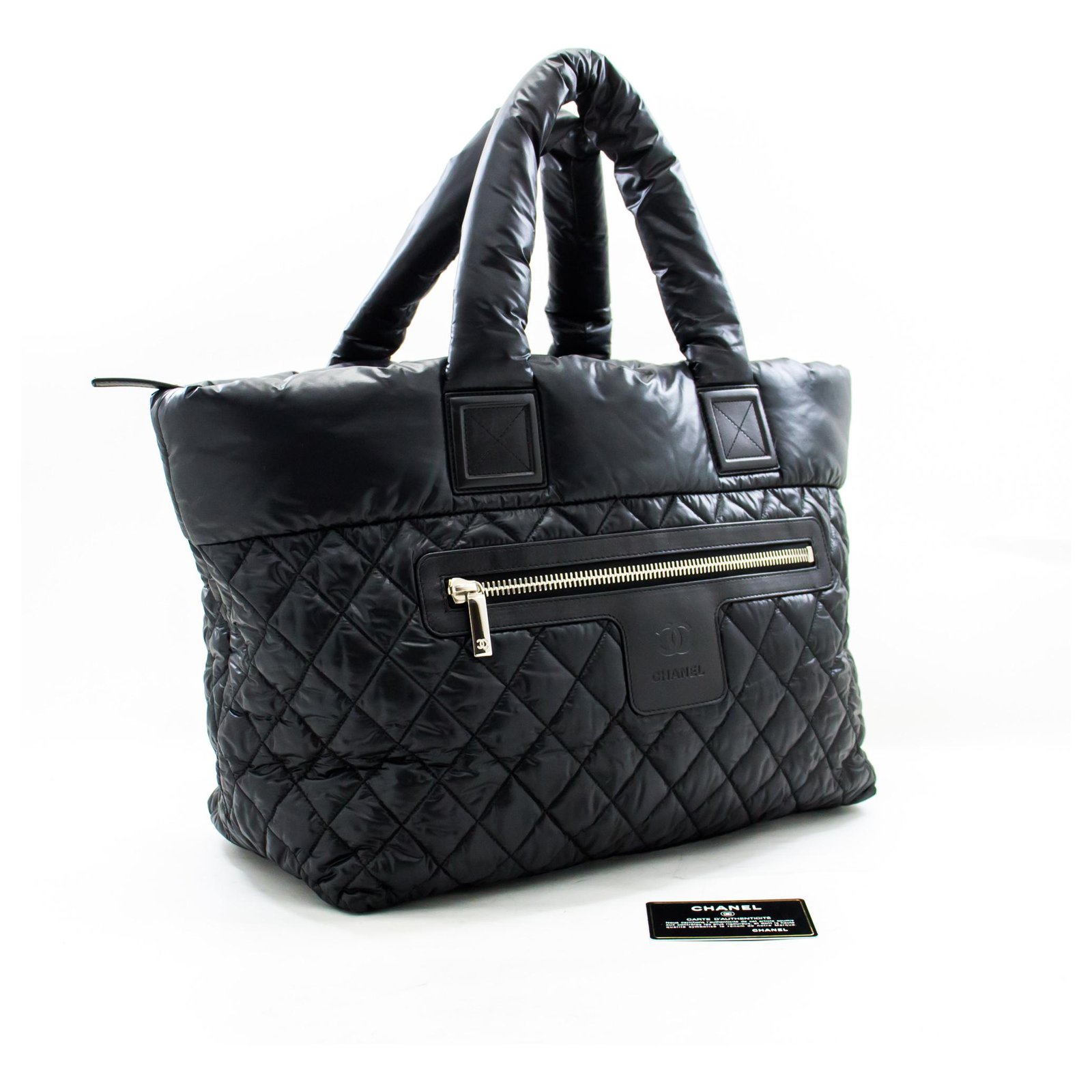 Chanel Coco Cocoon PM Tote Bag Nylon / Leather Black Bordeaux 8610 Rev