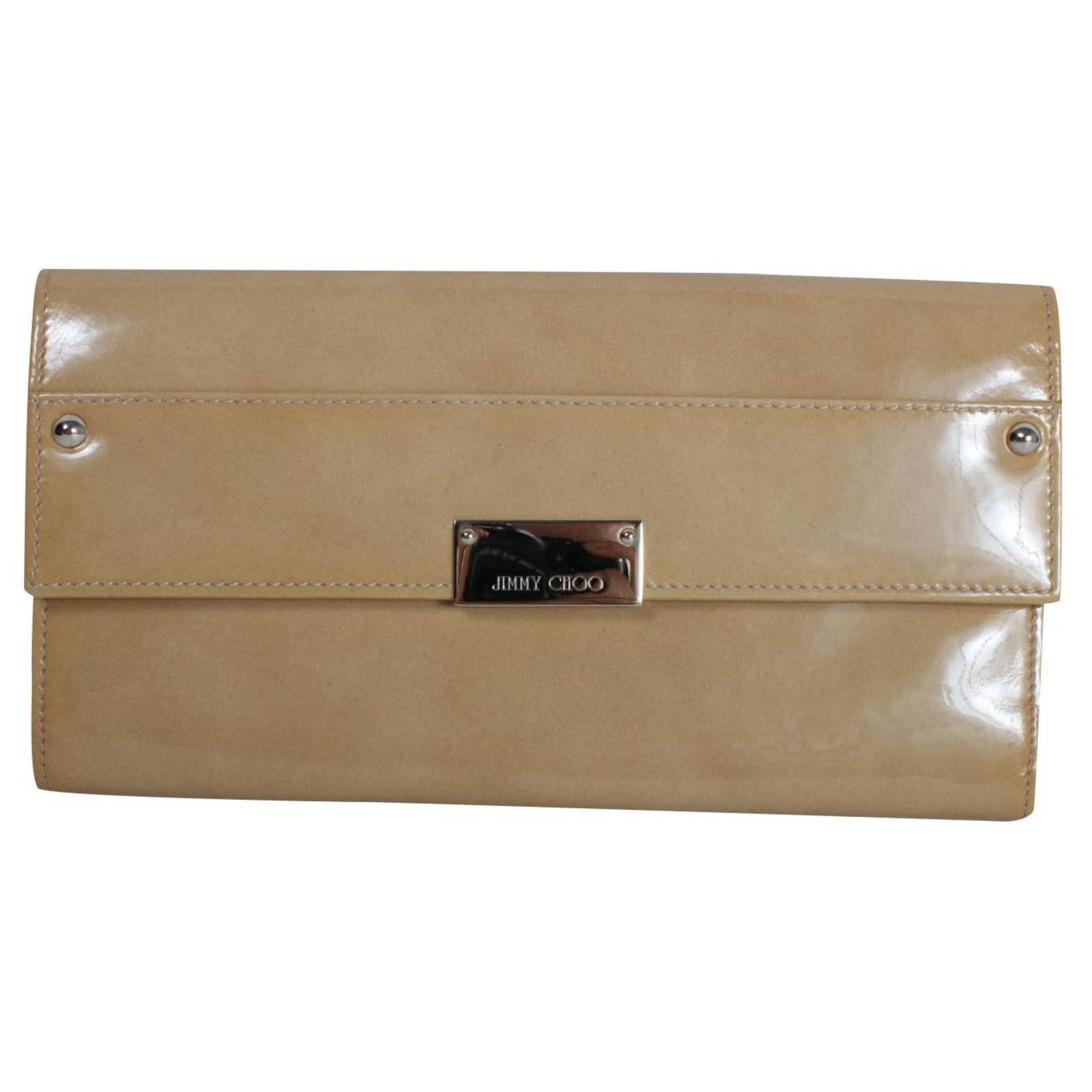 alarm Brandweerman Purper Jimmy Choo Clutch bag, wallet Beige Patent leather ref.299636 - Joli Closet