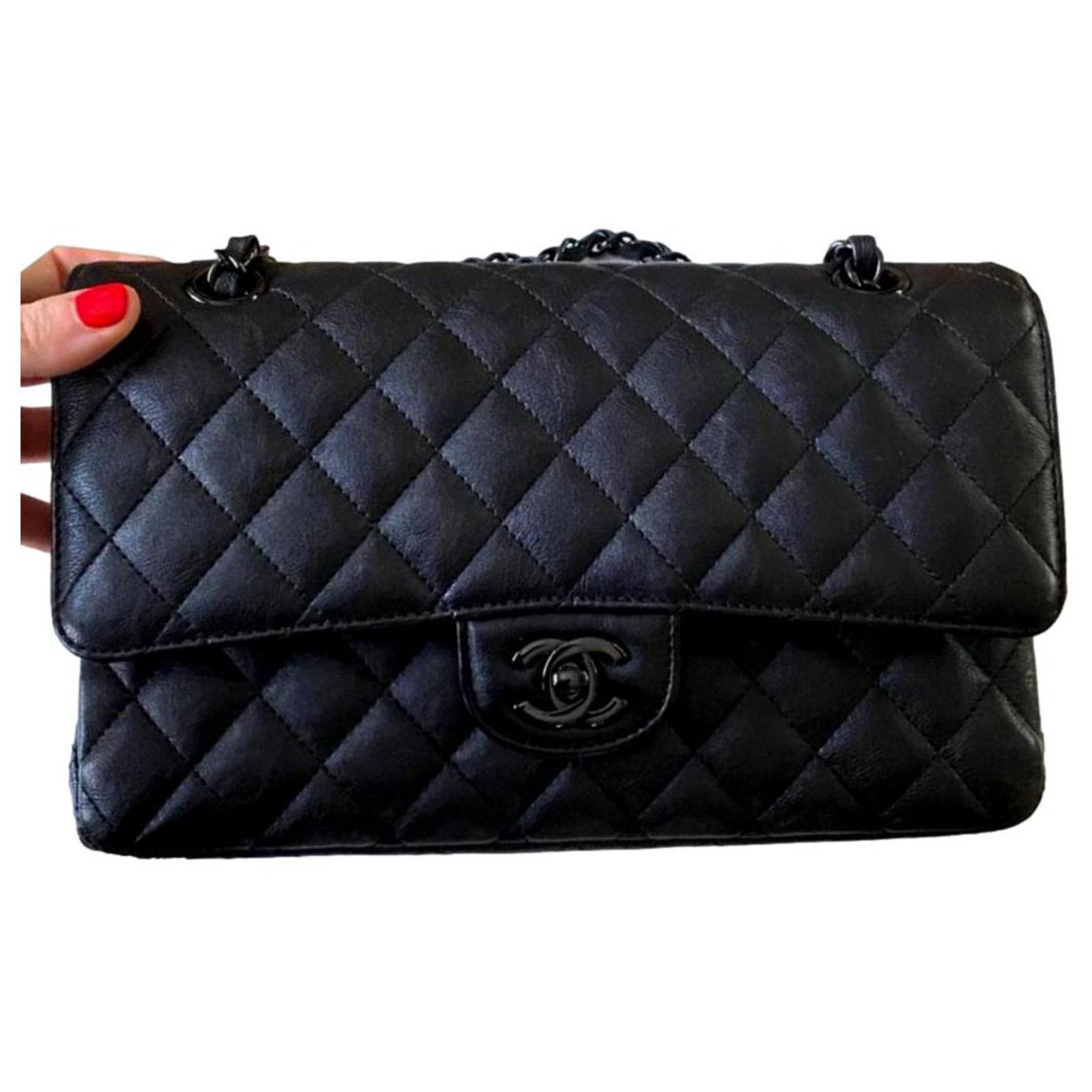 Túi Xách Chanel classic handbag Shiny Crumpled Calfskin Black Metal Black  Like Authentic
