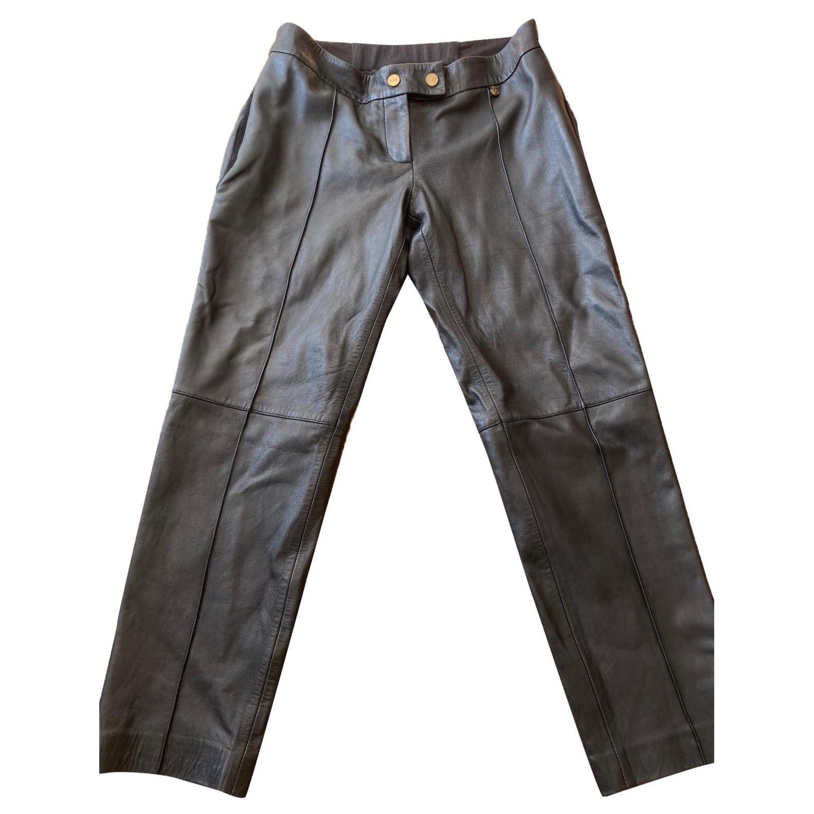 Pantalones de cuero Liu Jo /8 noveno azul marino Piel de cordero - Joli Closet