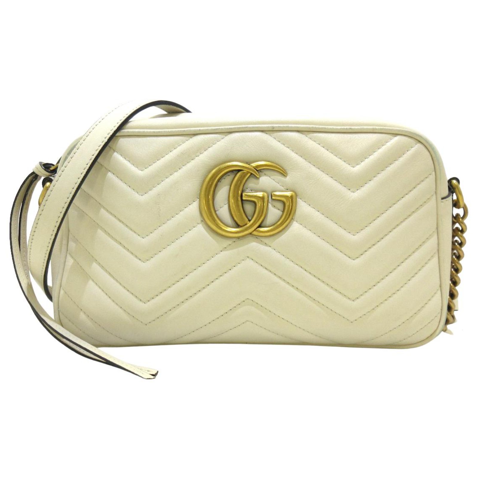 GUCCI GG Marmont Camera Bag White Leather