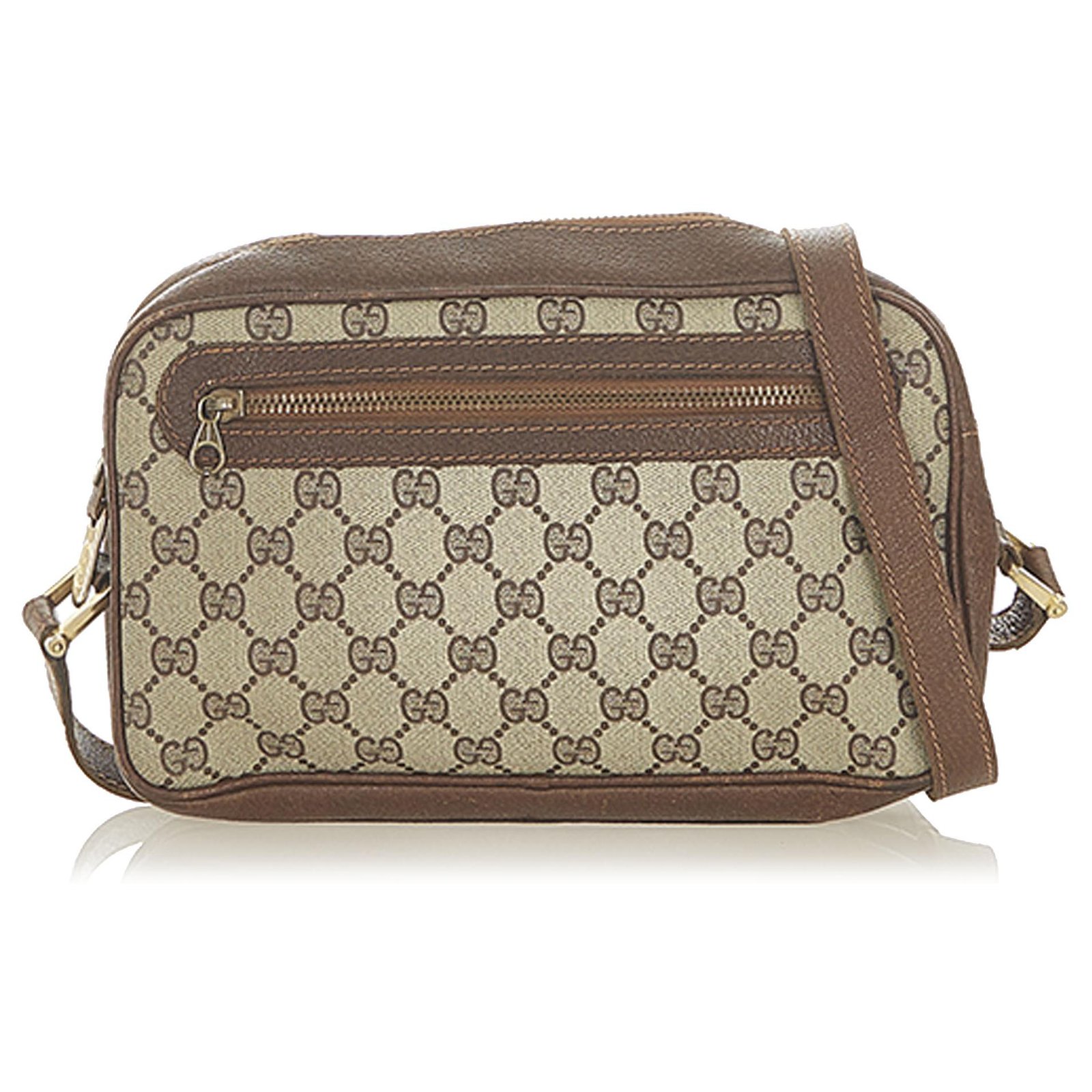 New Gucci Beige Brown Canvas Leather GG Supreme Messenger Crossbody Shoulder  Bag