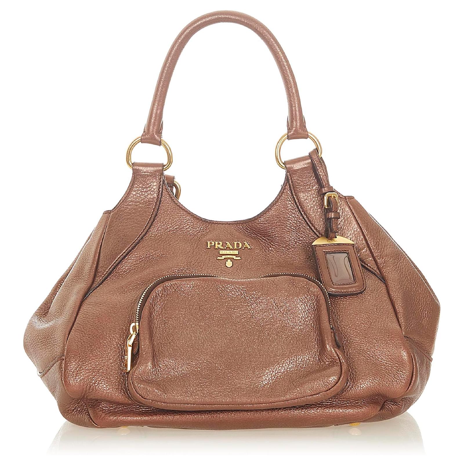 Prada Brown Leather Shoulder Bag Pony-style calfskin ref