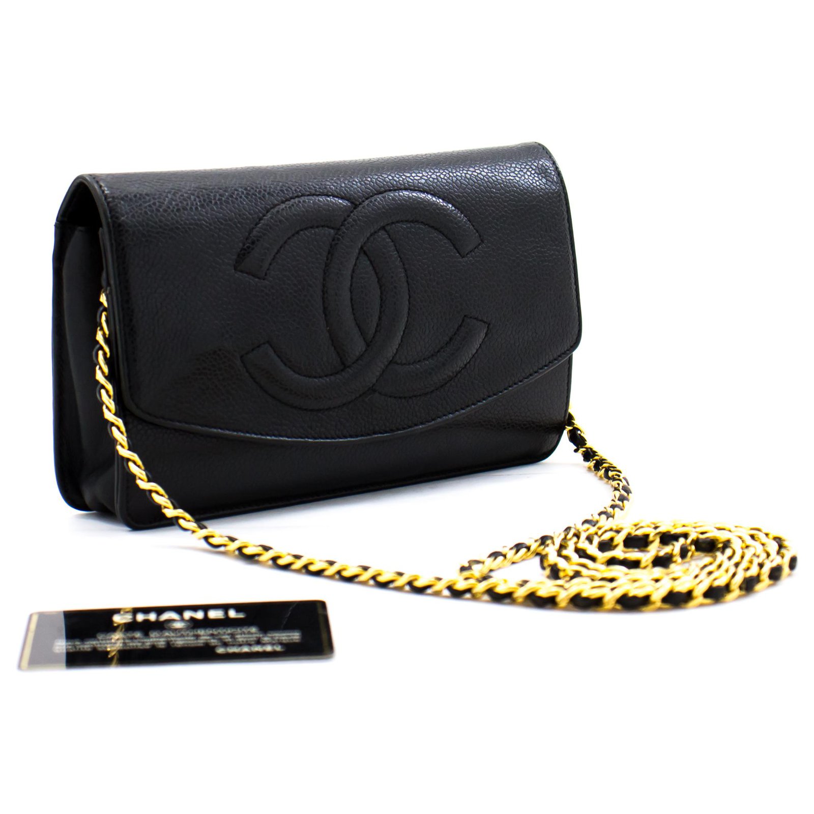 Black Quilted Caviar Wallet On Chain Gold Hardware, 2021