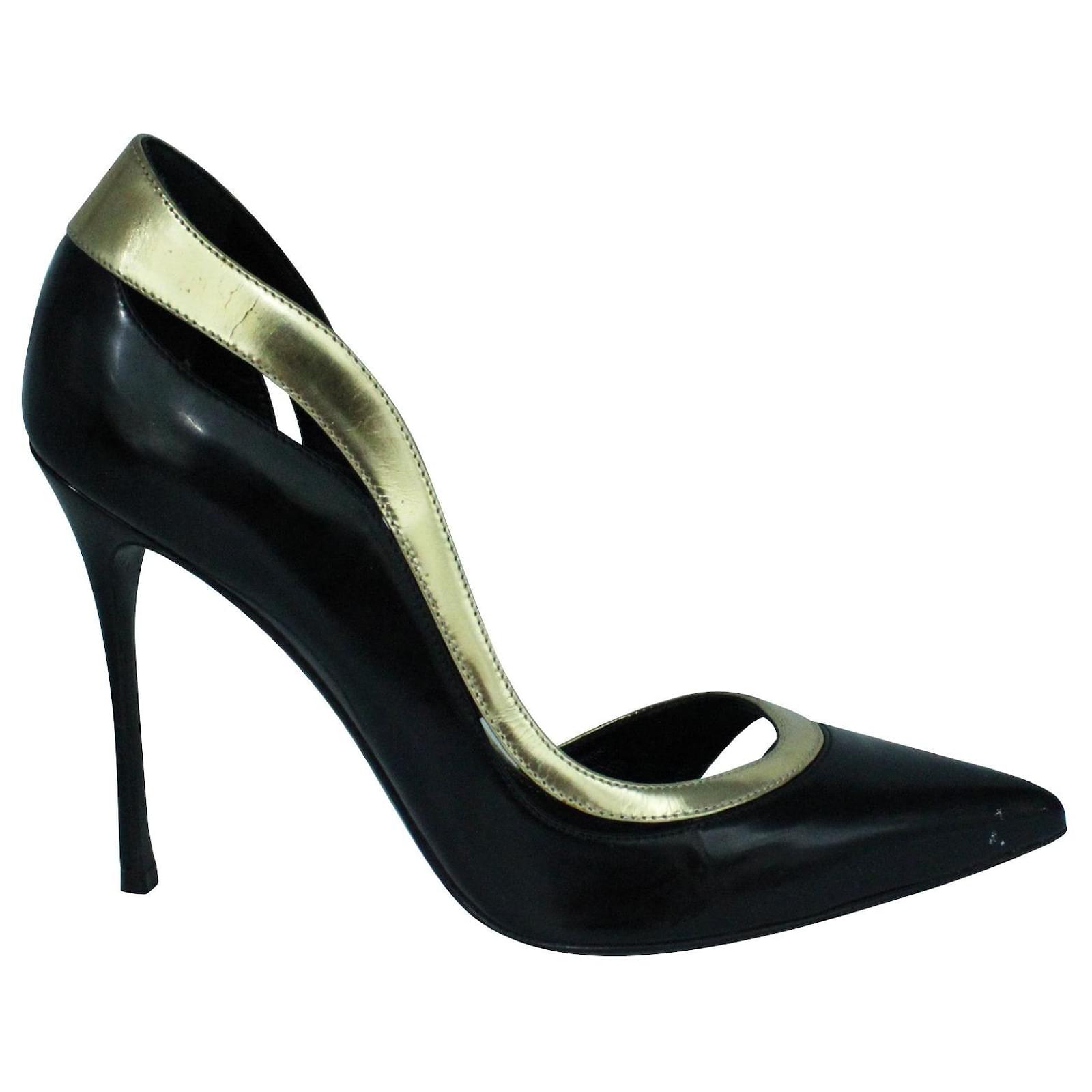 Sergio Rossi Décolleté in vernice oro e nero D'oro Metallico Pelle  ref.301074 - Joli Closet